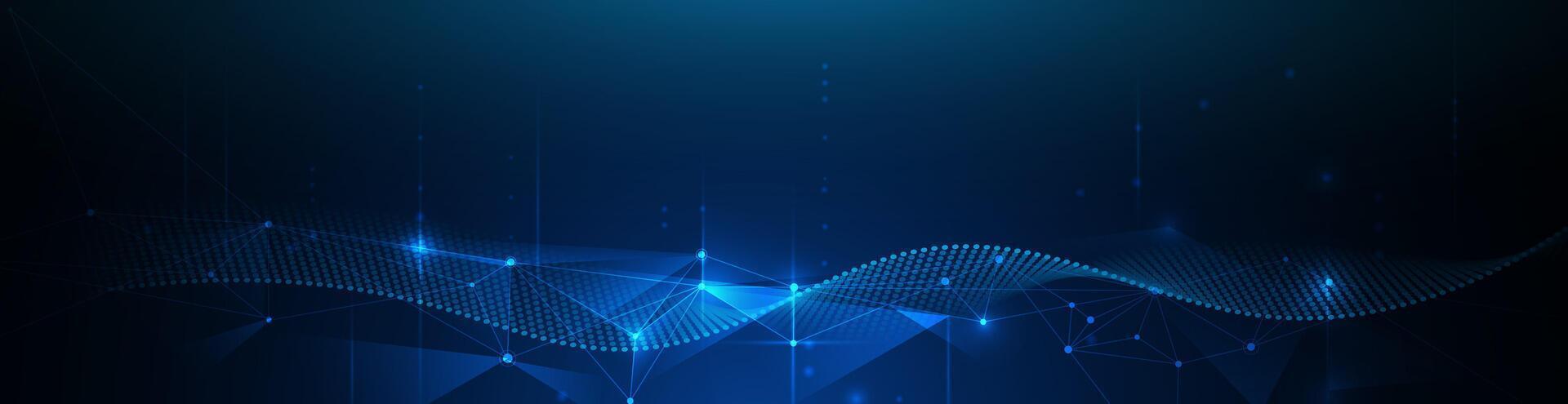 Abstract technology with molecule, Flowing dot particle wave flow line, wireframe and dot. vector