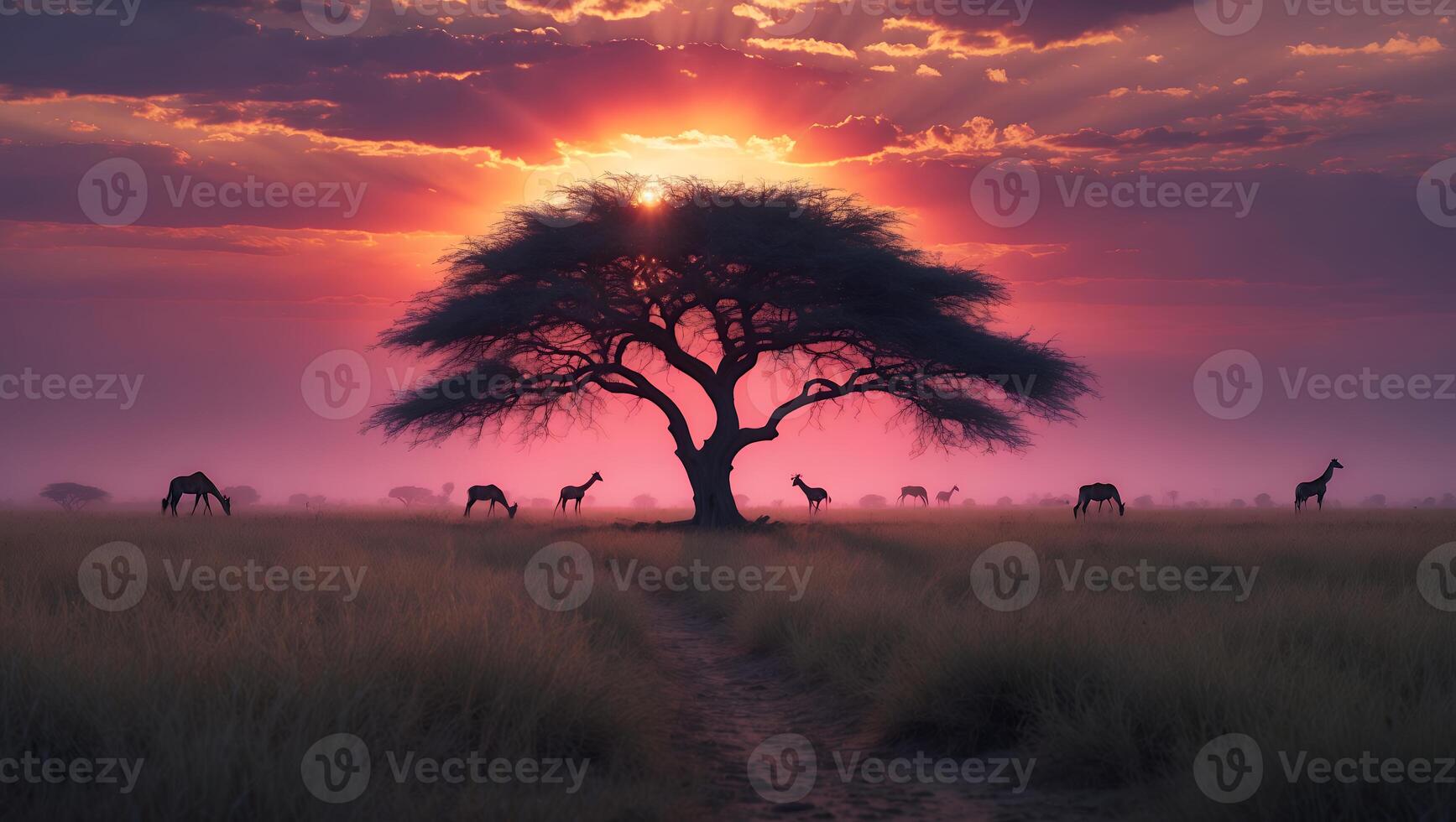 African Savanna Landscape at Sunset photo