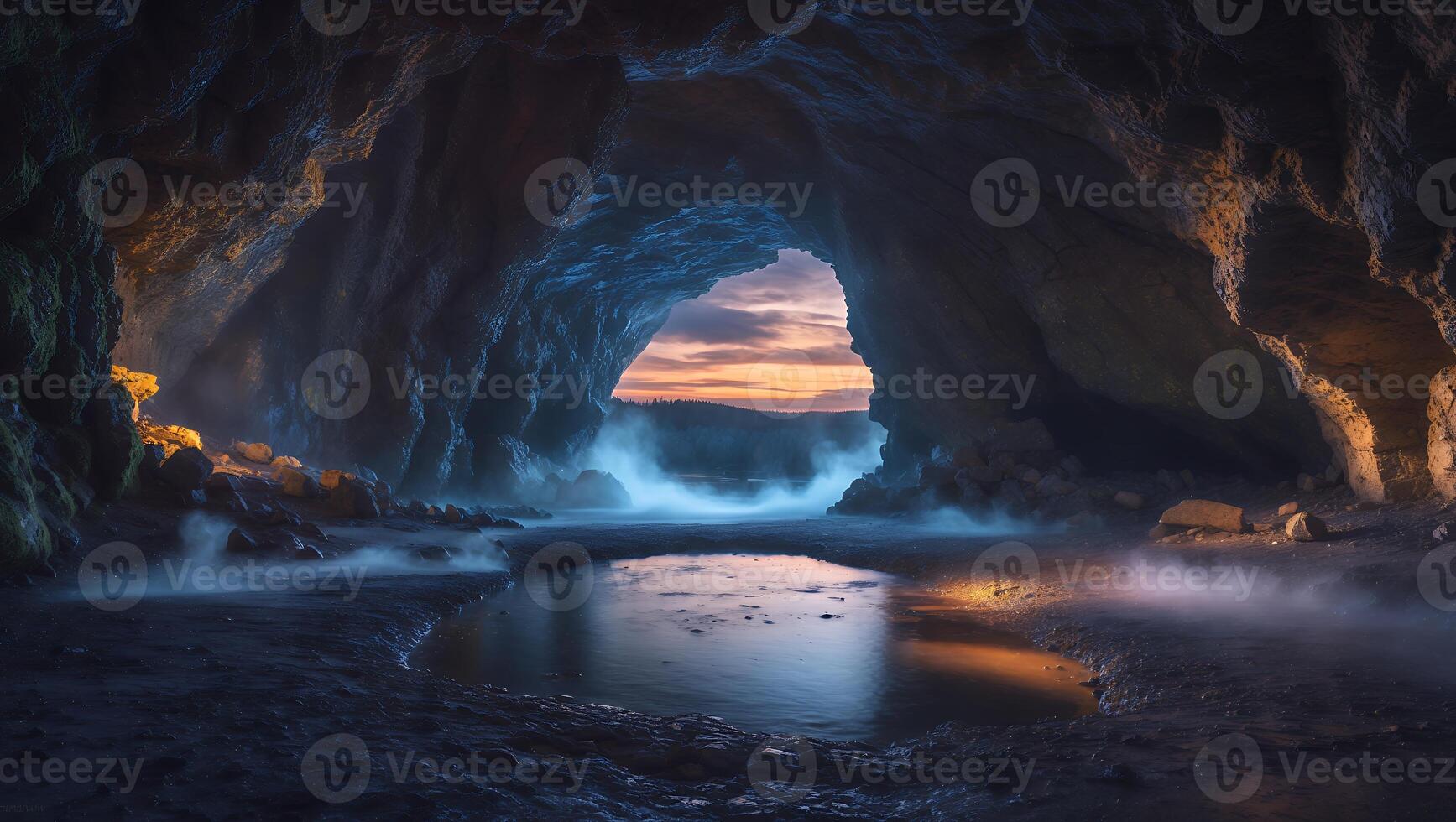 Cave Exit View During Sunset photo