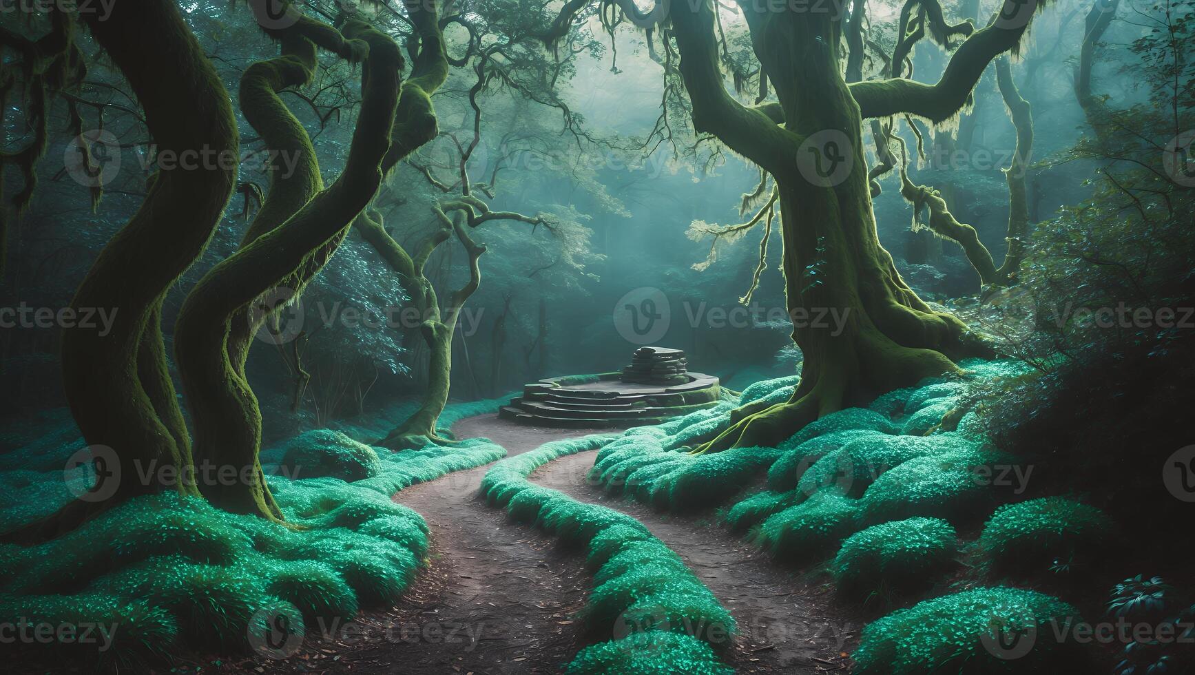 Forest Path with Stone Structure photo