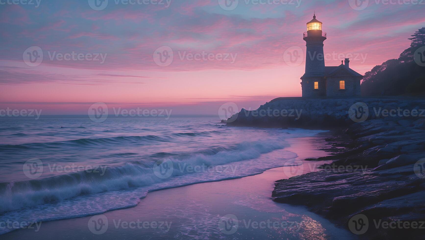 Lighthouse at Dusk Ocean Scene photo