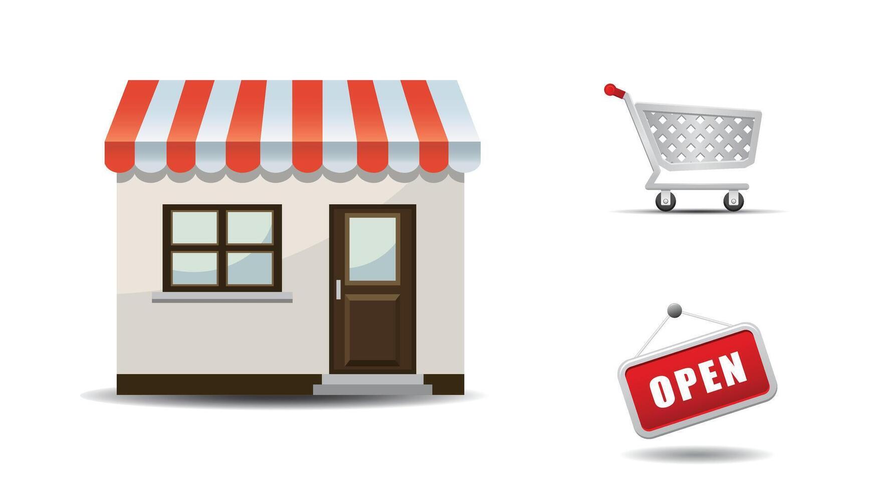 Bright and modern shop sale design elements including a shopping cart and a sale sign, representing retail promotions, online shopping vector