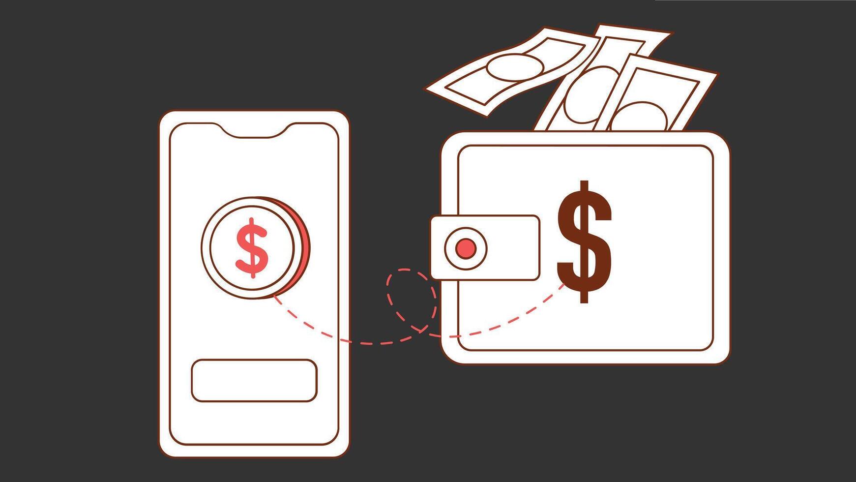A digital wallet used for storing virtual money, managing payments, and making secure transactions through smartphones or devices, essential in today cashless financial ecosystem vector
