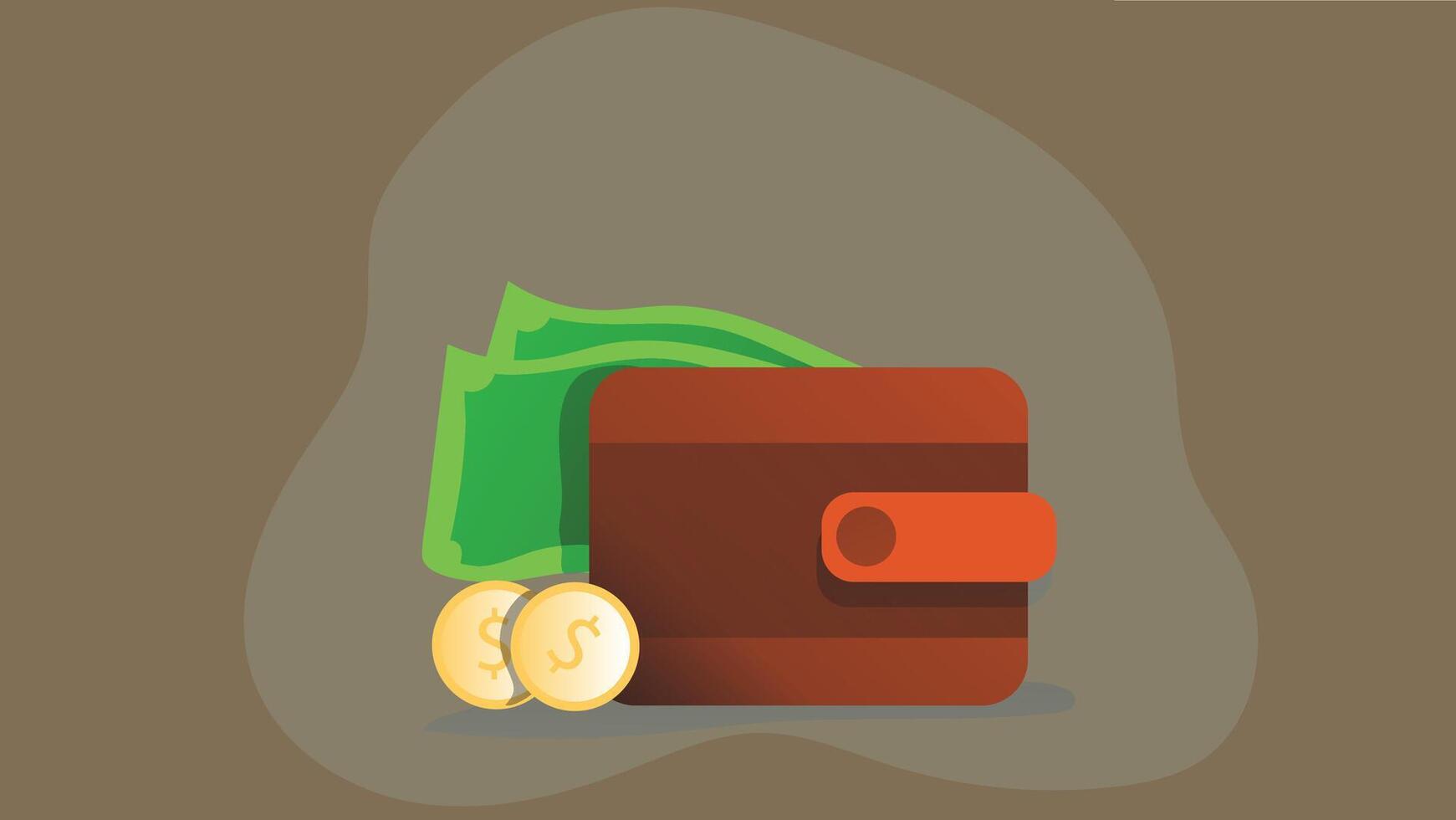 Illustration of a wallet with paper money visibly sticking out, symbolizing financial wealth, spending vector