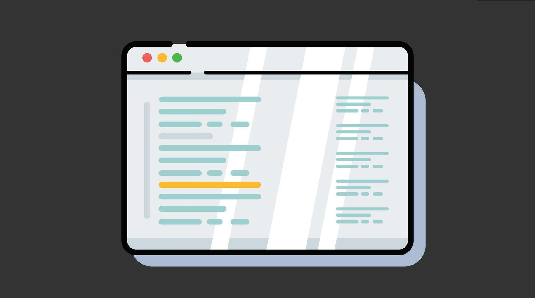 Illustration of a programming and coding screen displaying app development interface, code editor vector