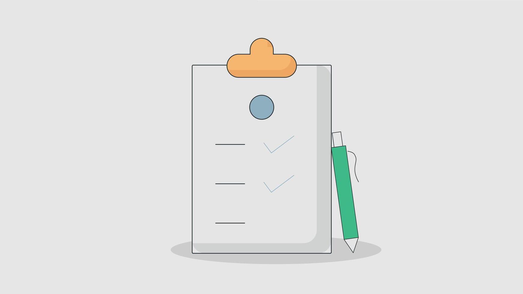 Illustration of a checklist note with marked tasks and a pen beside it. The note features ticked boxes, representing completed items vector