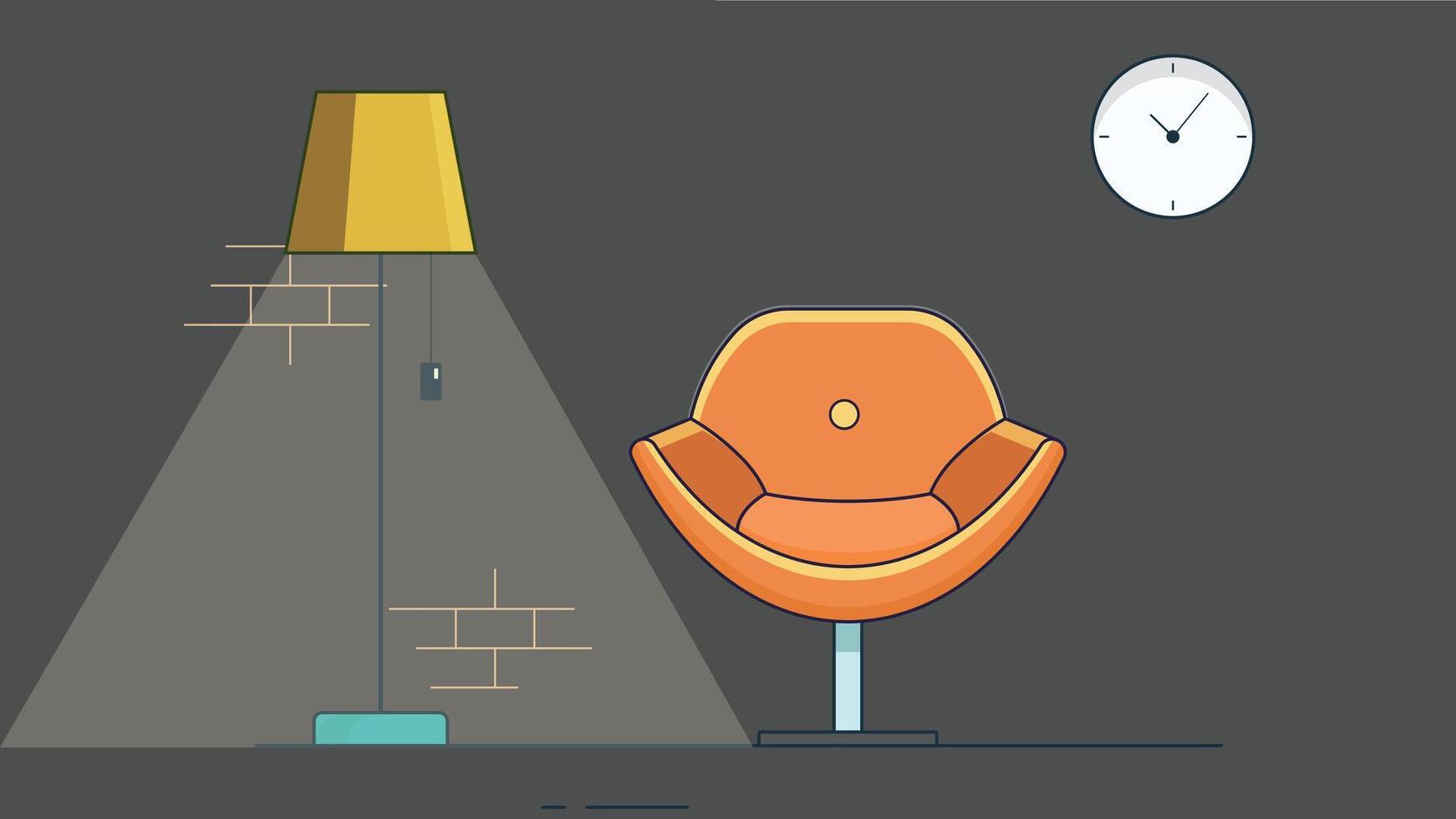 A cartoon-style interior design featuring a cozy chair and a side light stand, creating a warm and inviting atmosphere vector