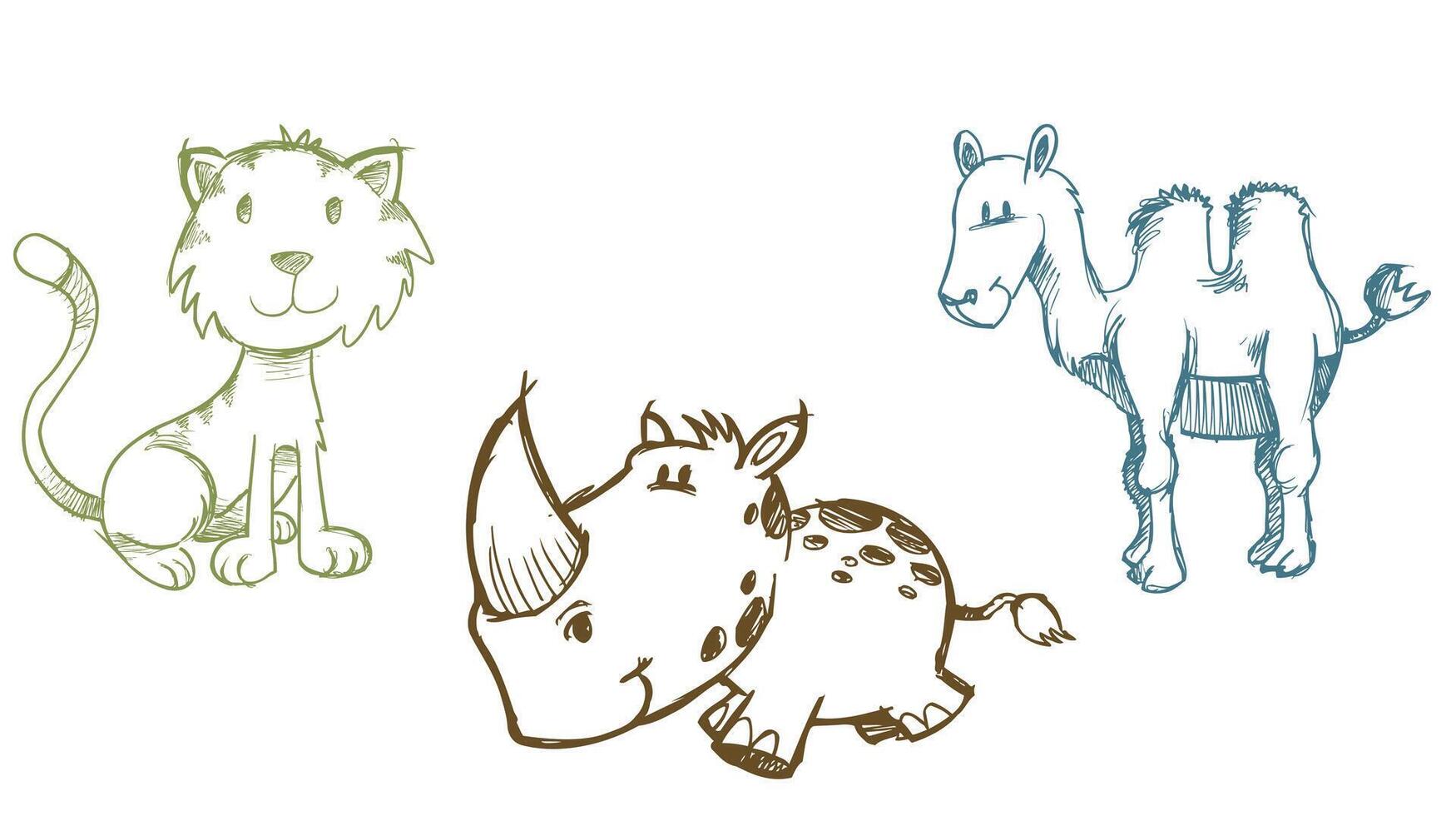 Playful outline colored zoo animals design elements, ideal for children's story books, featuring simplified and friendly animal illustrations 06 vector