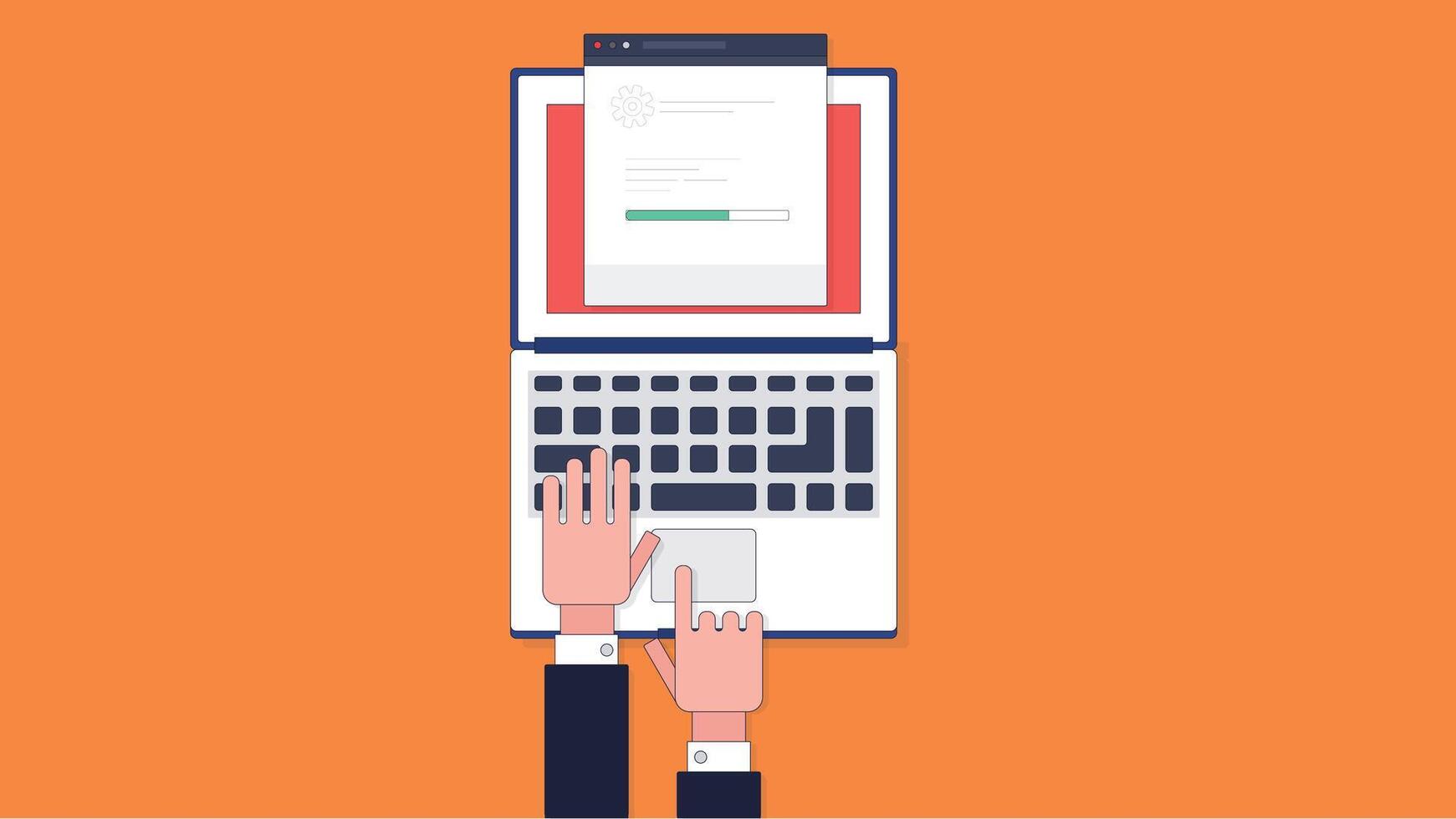 Illustration of a laptop on a desk, remote work and freelancing, with a calm, focused atmosphere vector