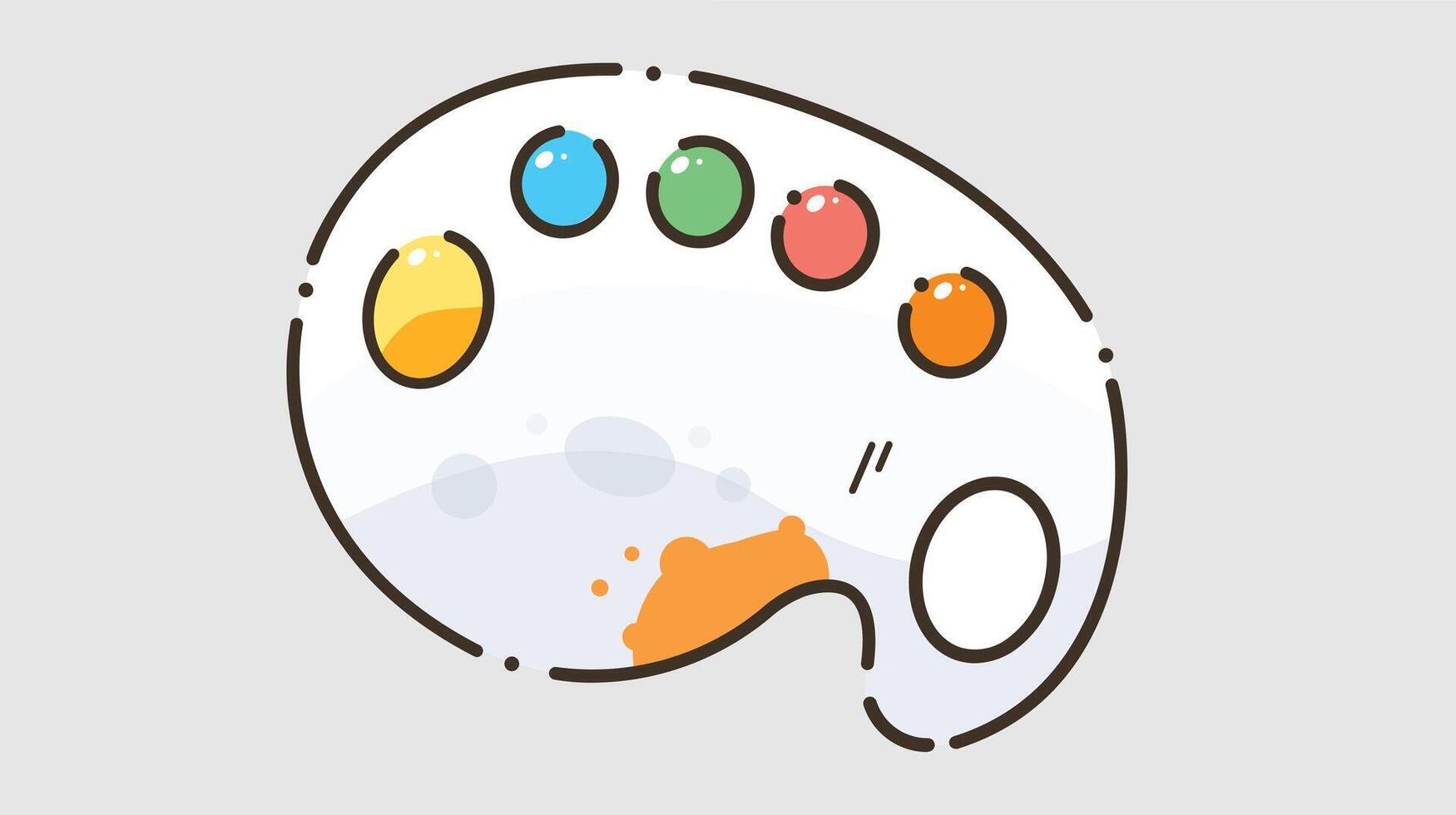tion of a painting palette with multiple color paints arranged in wells. The palette is used by artists for mixing and selecting colors vector