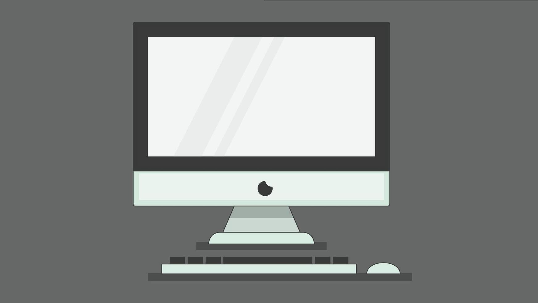 Illustration of a computer screen with keyboard placed on a solid background, showcasing a clean and minimal setup vector