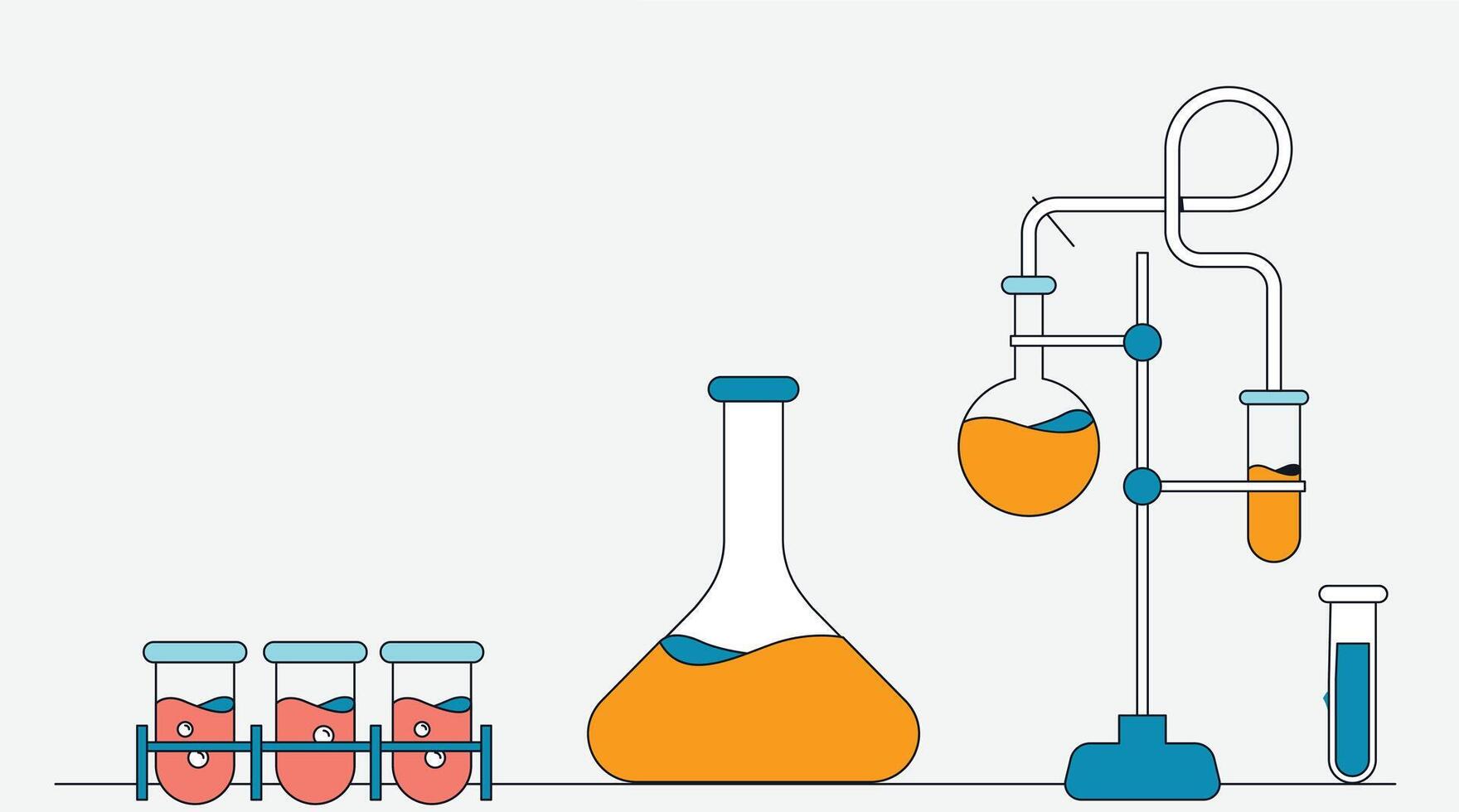 Various chemical equipment displayed in a chemistry lab, including glass beakers, test tubes, flasks, and safety tools vector