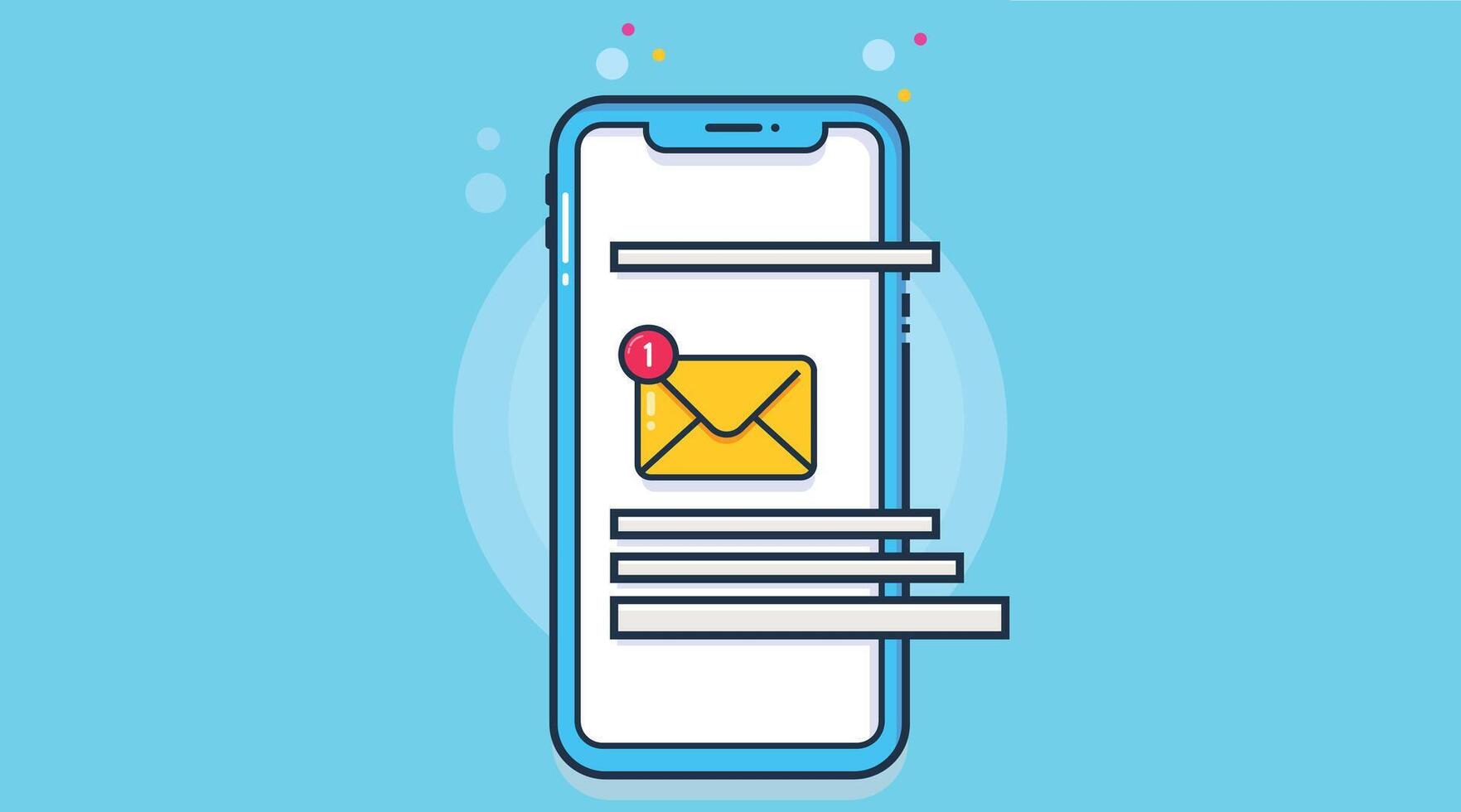 Illustration of a mobile device screen showing a new message or email notification received, with an envelope or chat icon and alert badge in a minimal interface vector