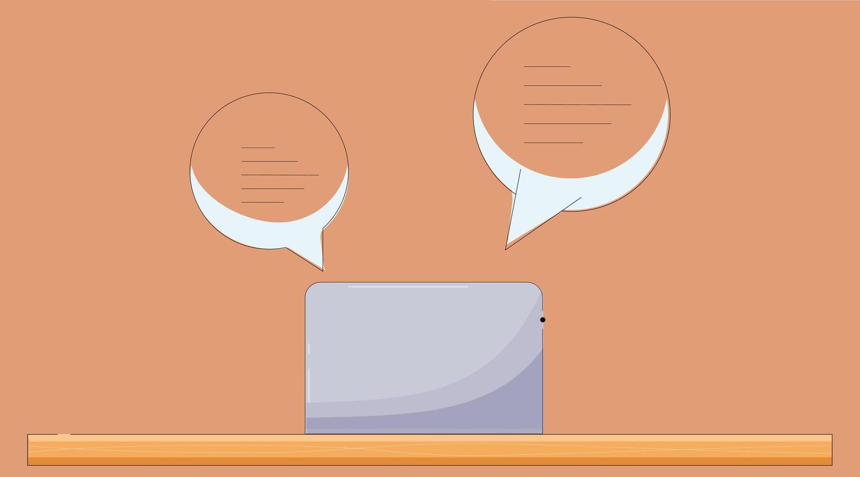 illustration of an office desk setup with a laptop and chat bubbles above it vector
