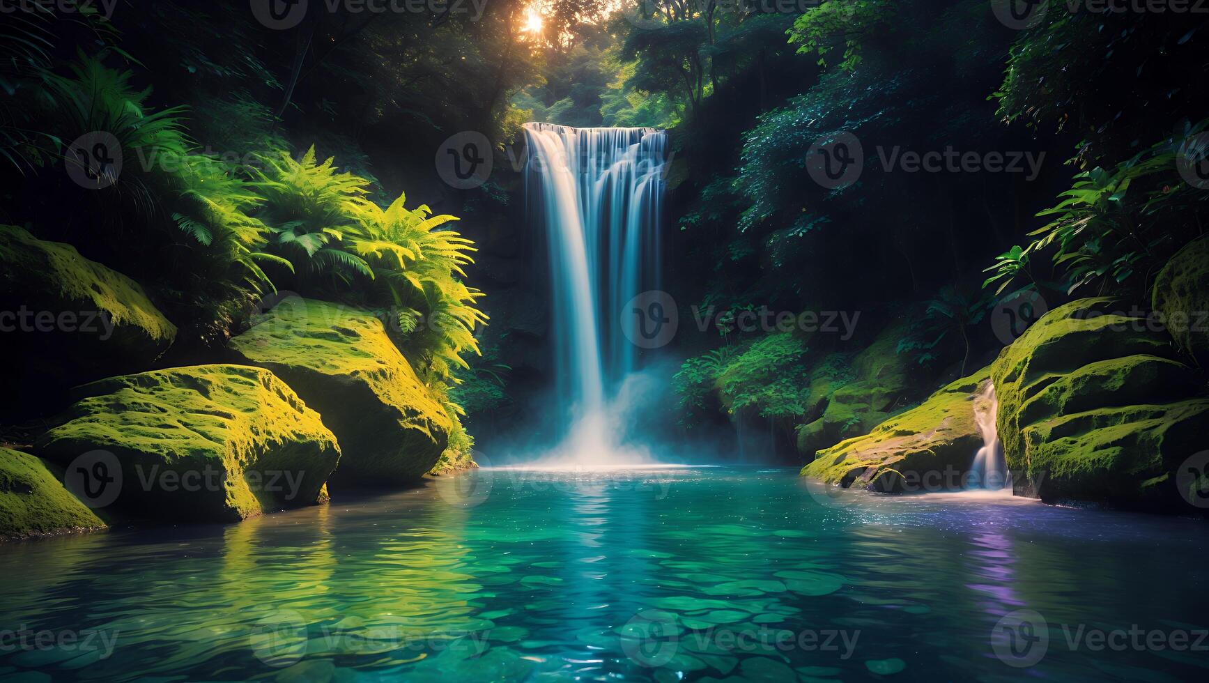 Waterfall in Lush Green Forest photo