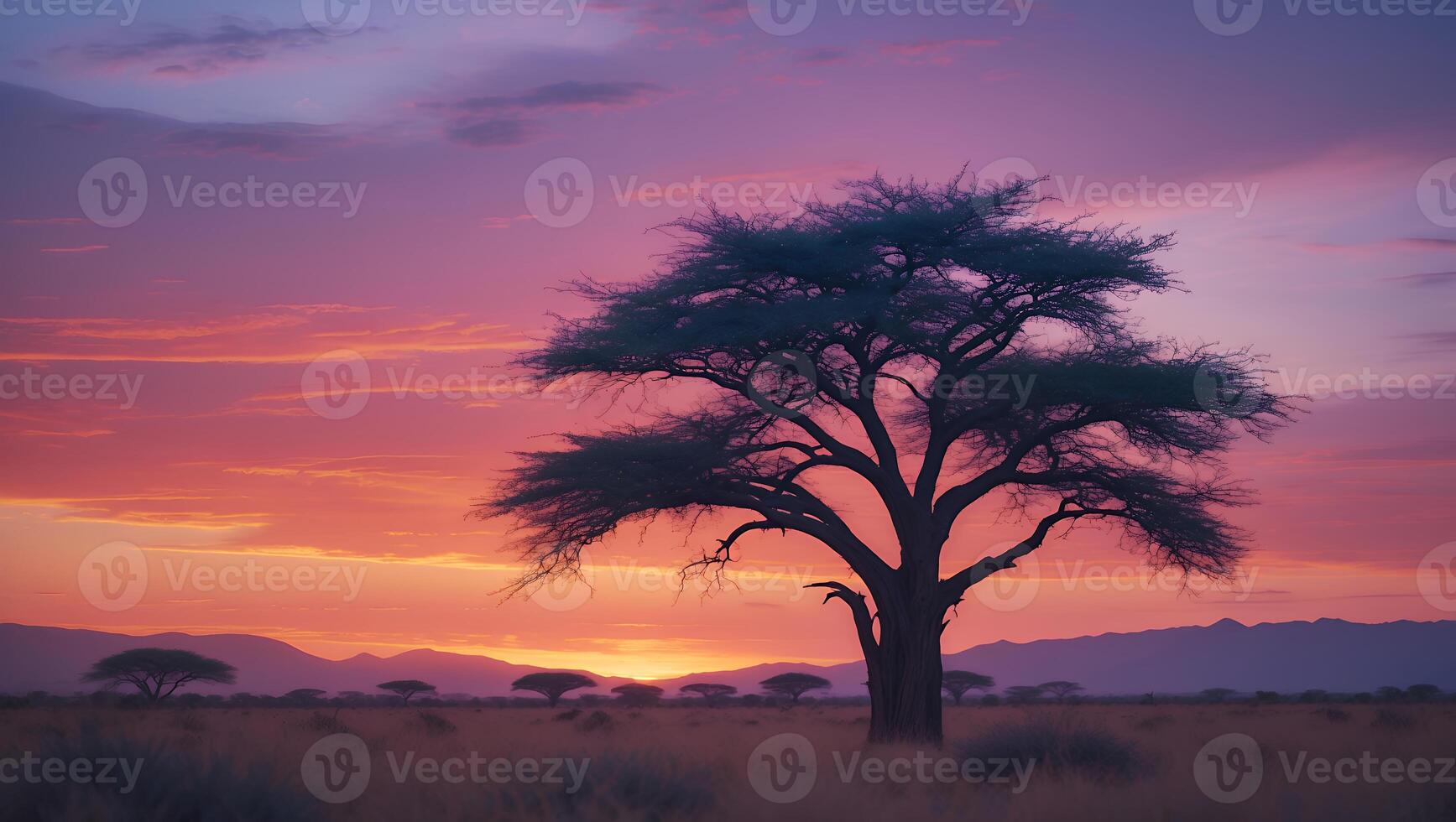 Tree in African Savanna at Sunset photo
