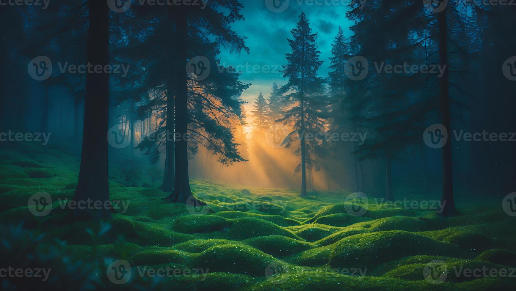 Forest with Moss and Sunlight photo