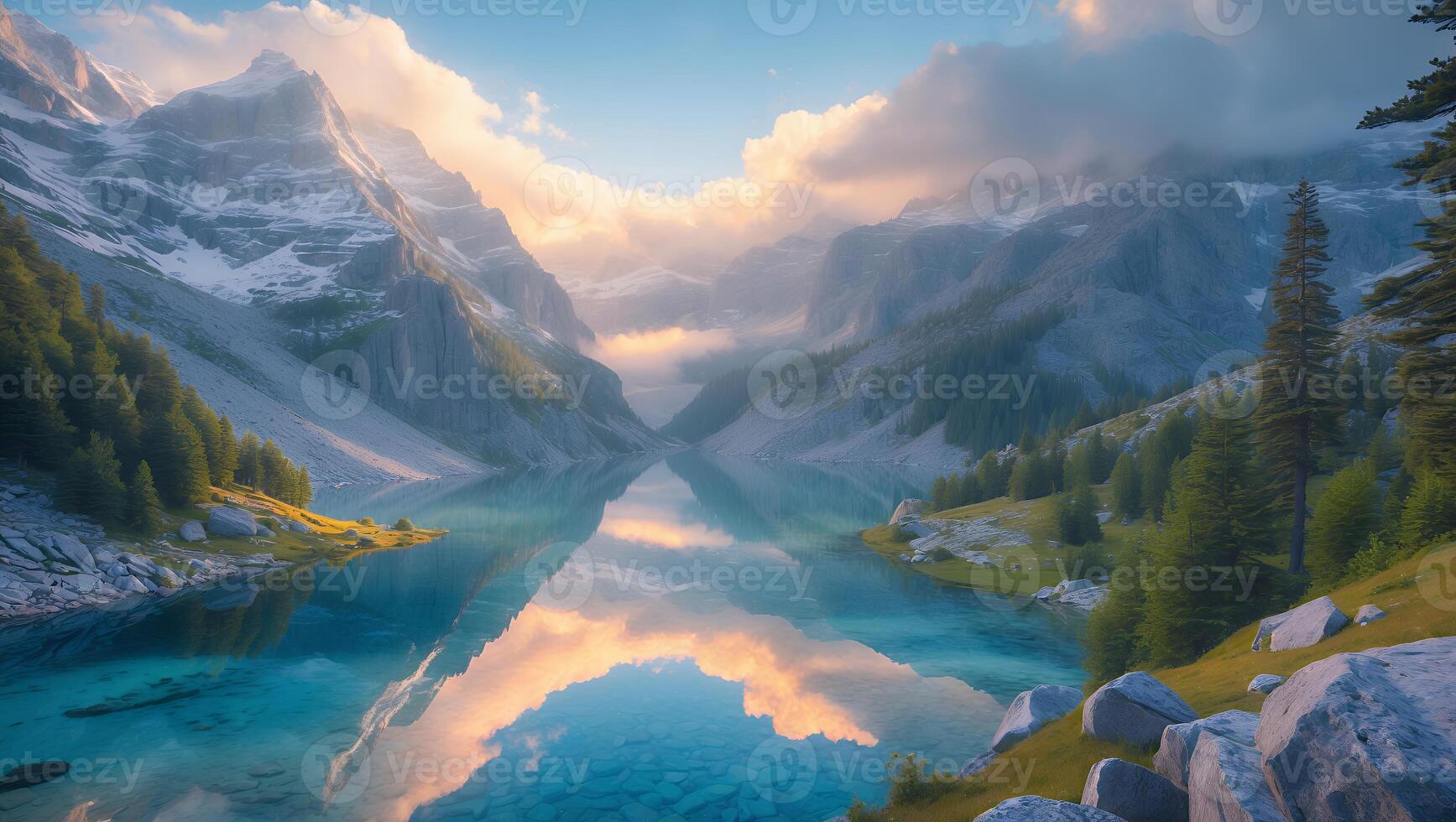 Mountain Lake Reflection Beautiful Landscape photo