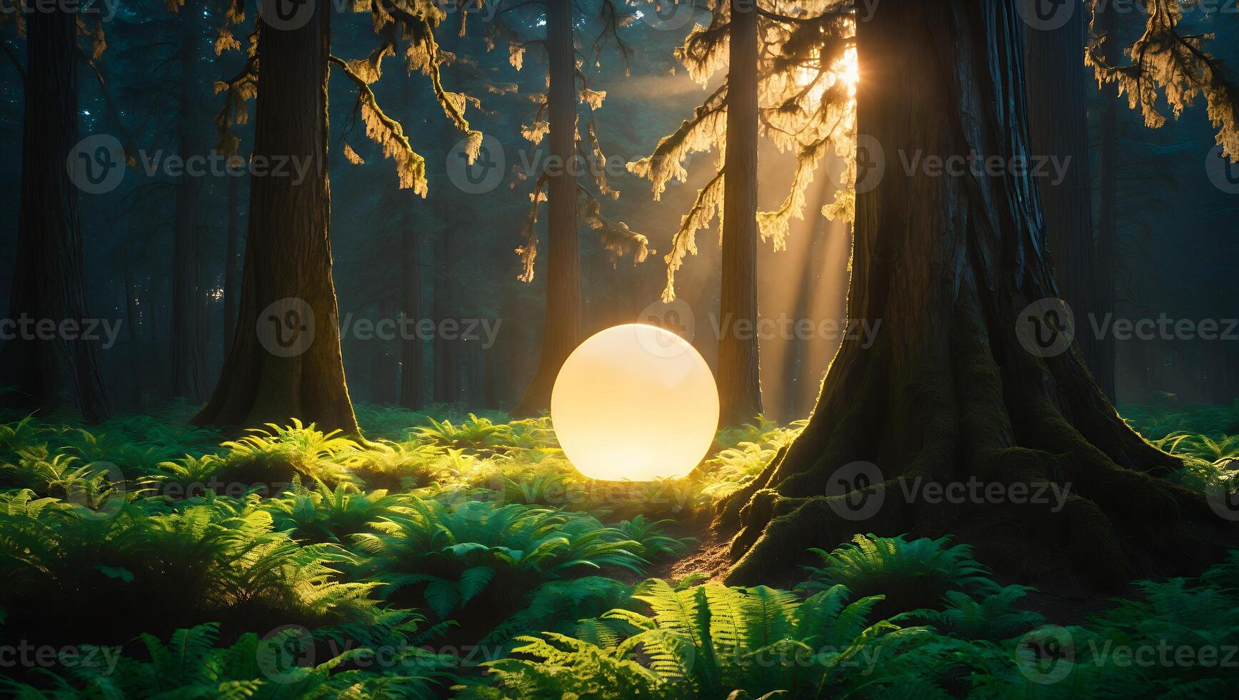Glowing Orb in Forest at Sunrise photo