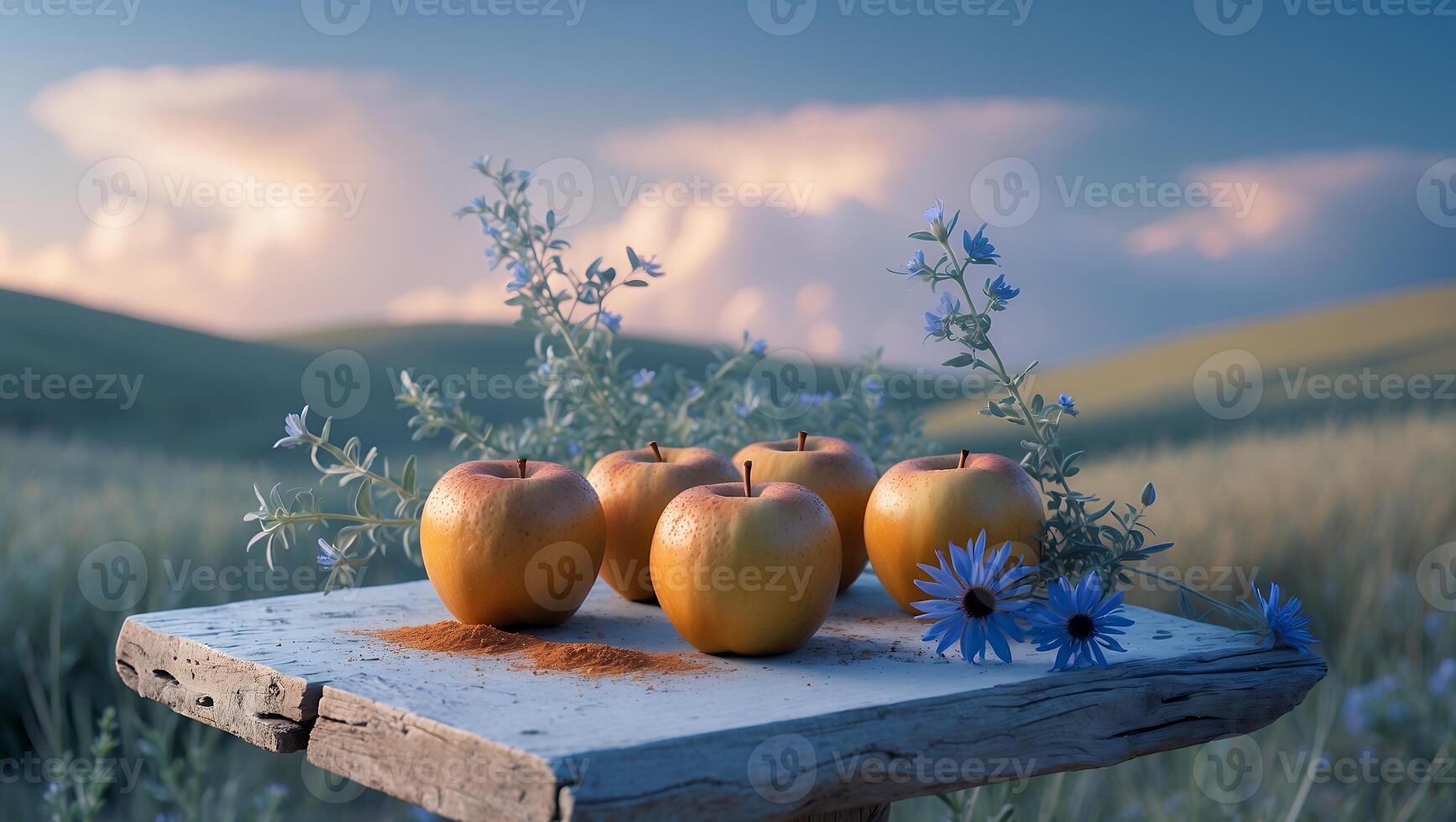 Apple with Spice on Wooden Table photo