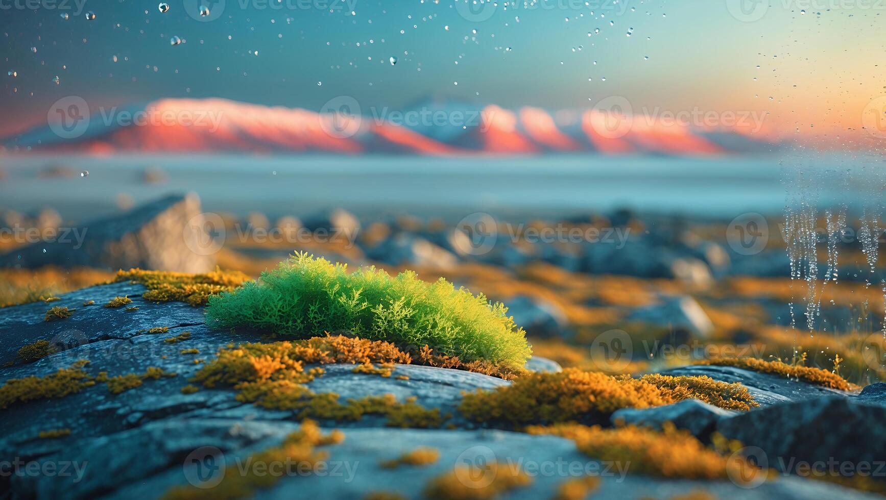 Moss on Rock with Mountain Landscape photo