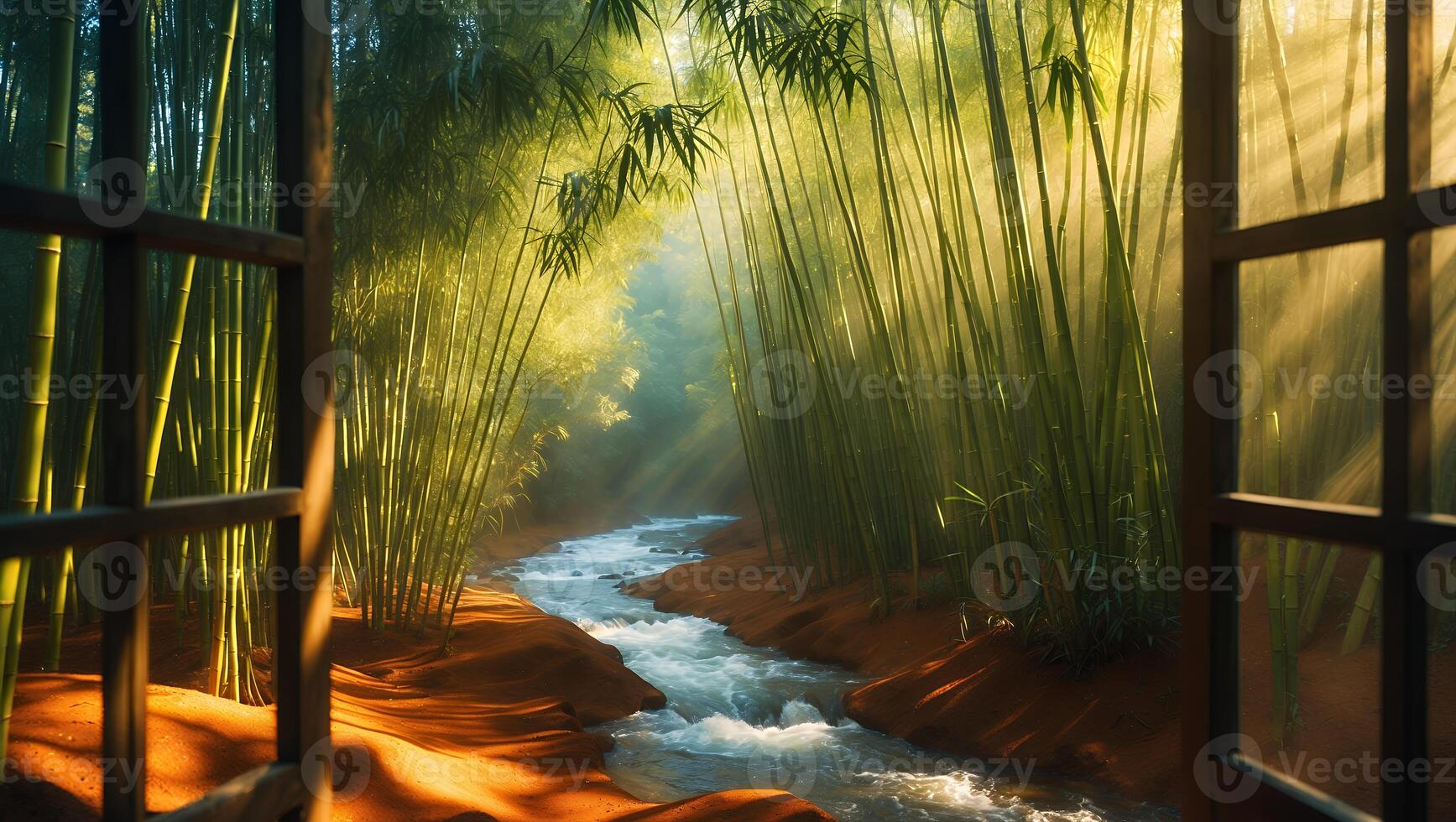 Bamboo Forest Stream From Window View photo