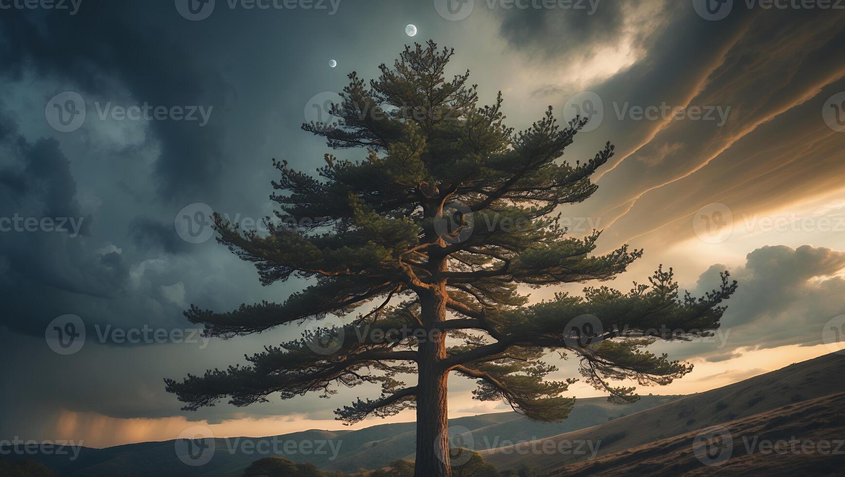 Lone Tree Against Dramatic Sky photo