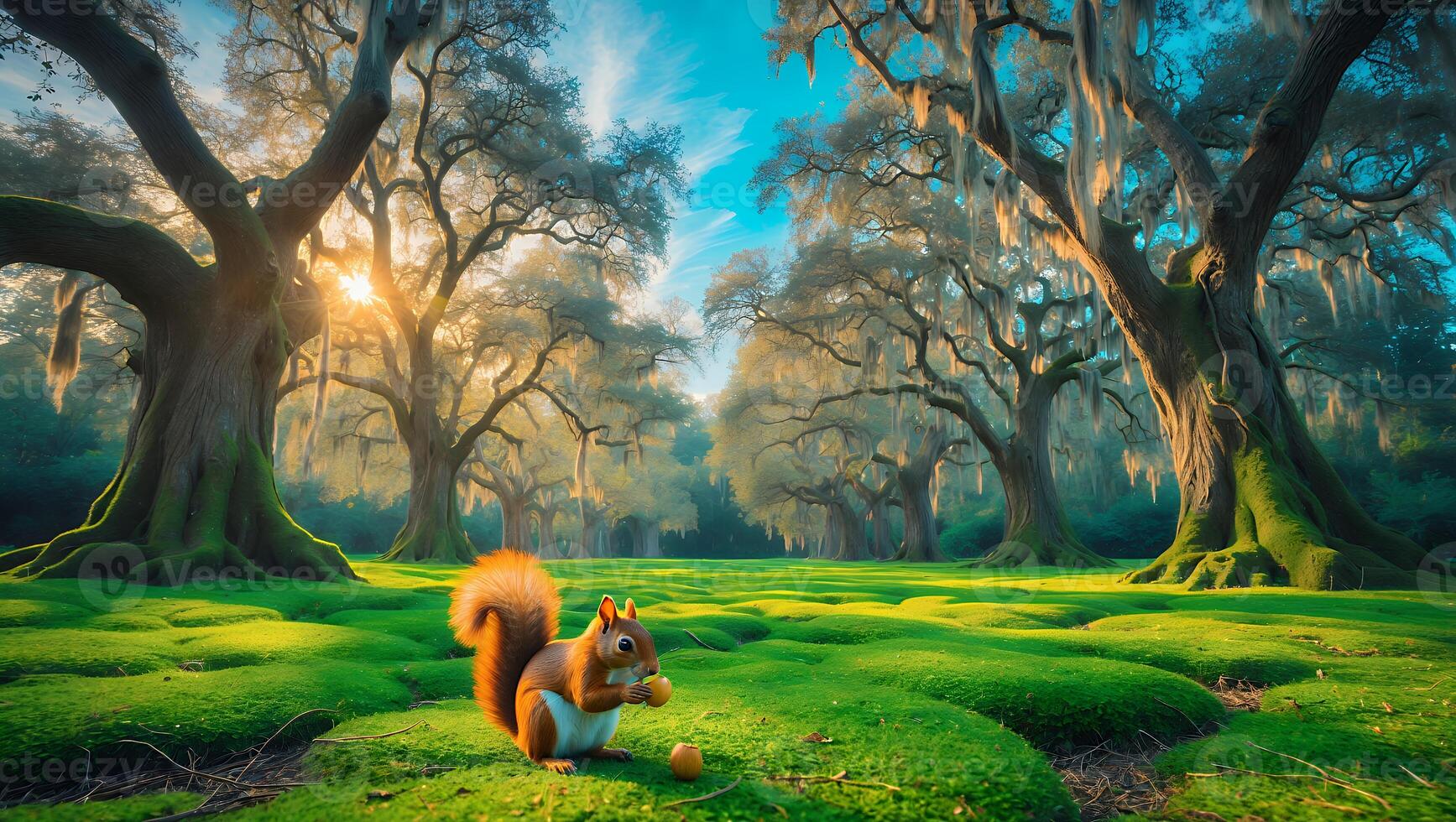 Squirrel Eating Nut in Forest photo
