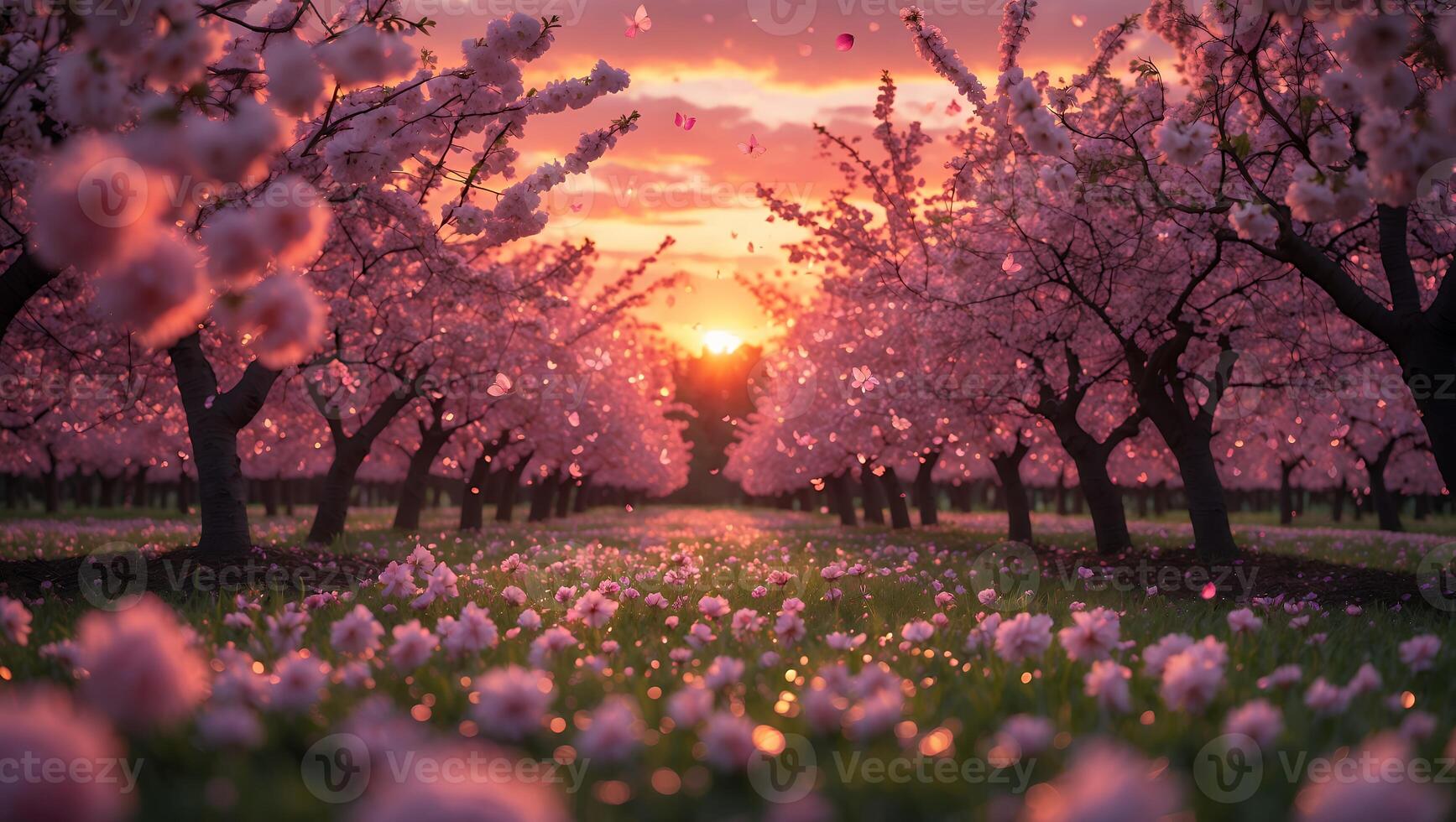 Cherry Blossom Tree at Sunset photo