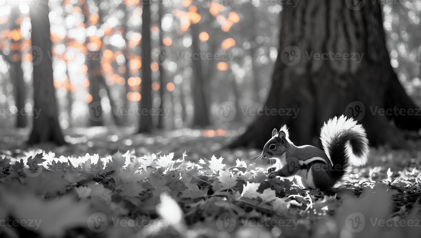 Squirrel in Forest with Autumn Leaves photo