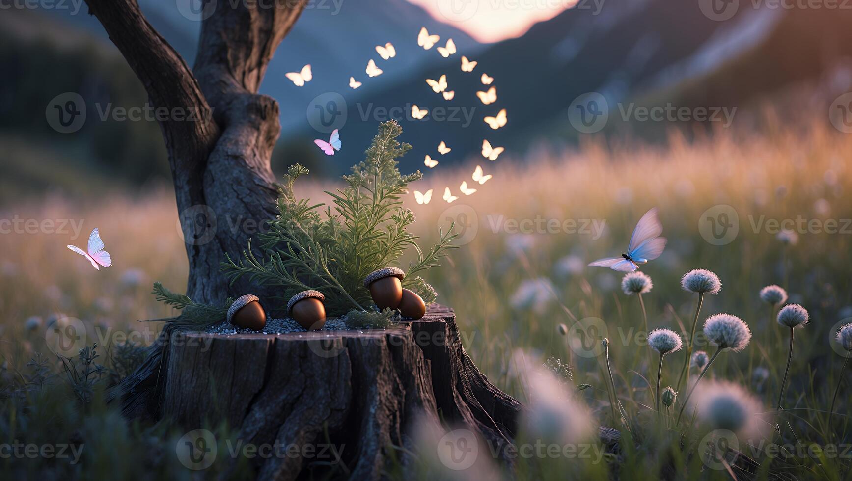 Butterfly Tree Acorn Beautiful Nature Landscape Meadow photo