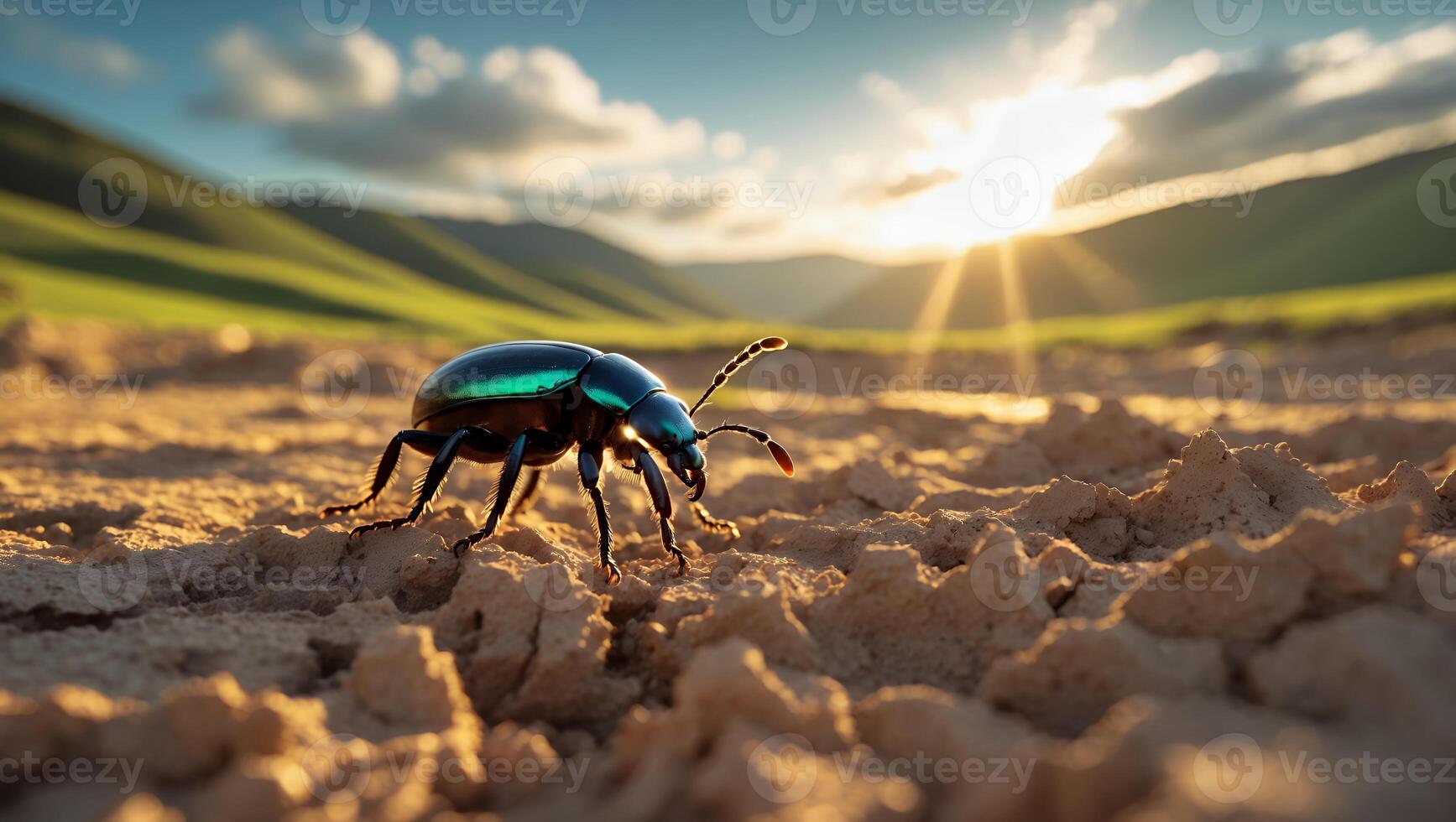 Emerald Beetle Walking on the Field photo