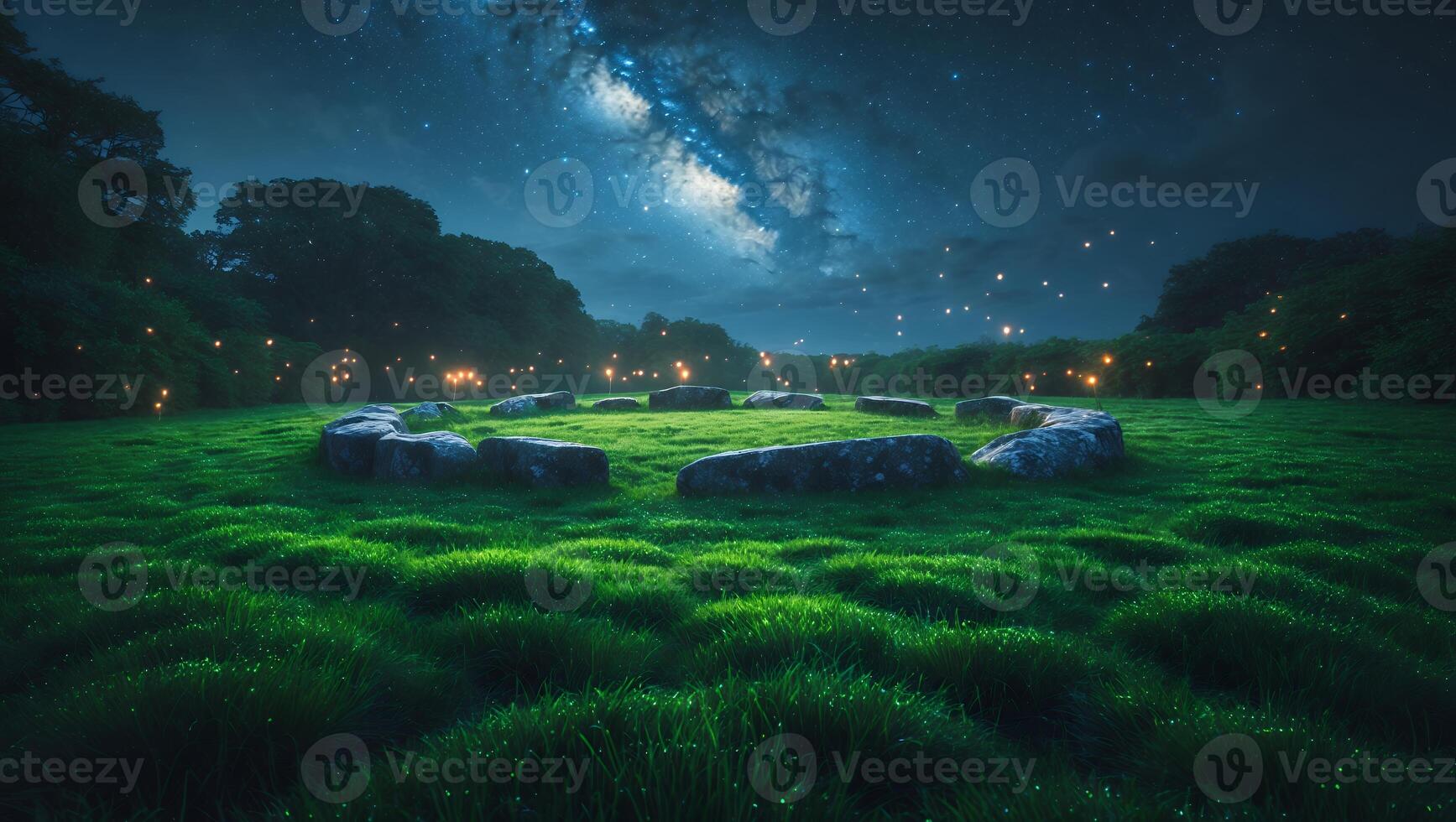 Stone Circle Under Milky Way in Green Field photo