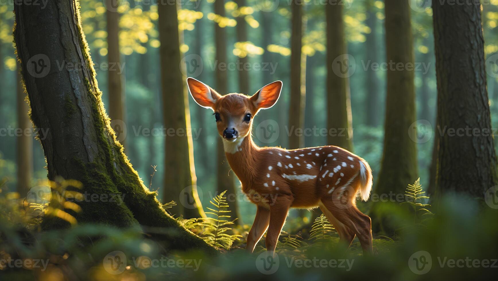 Spotted Fawn in Forest photo