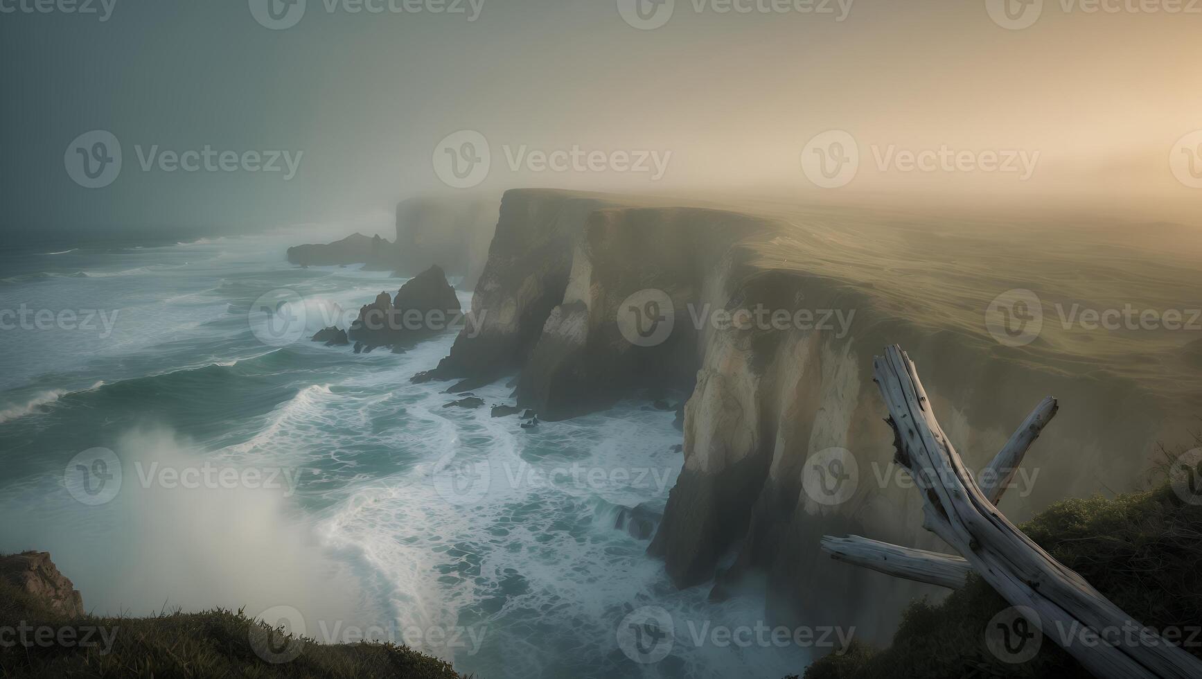 Ocean Cliff Landscape in Fog photo