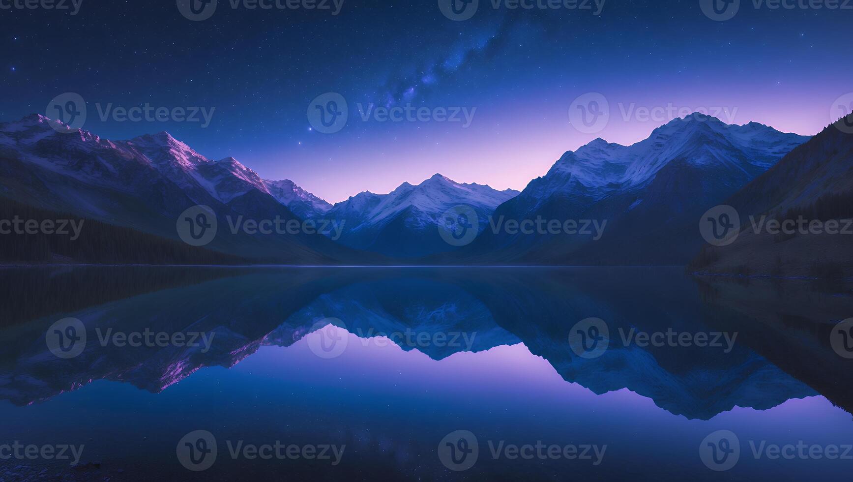 Mountain Range Reflection at Night photo