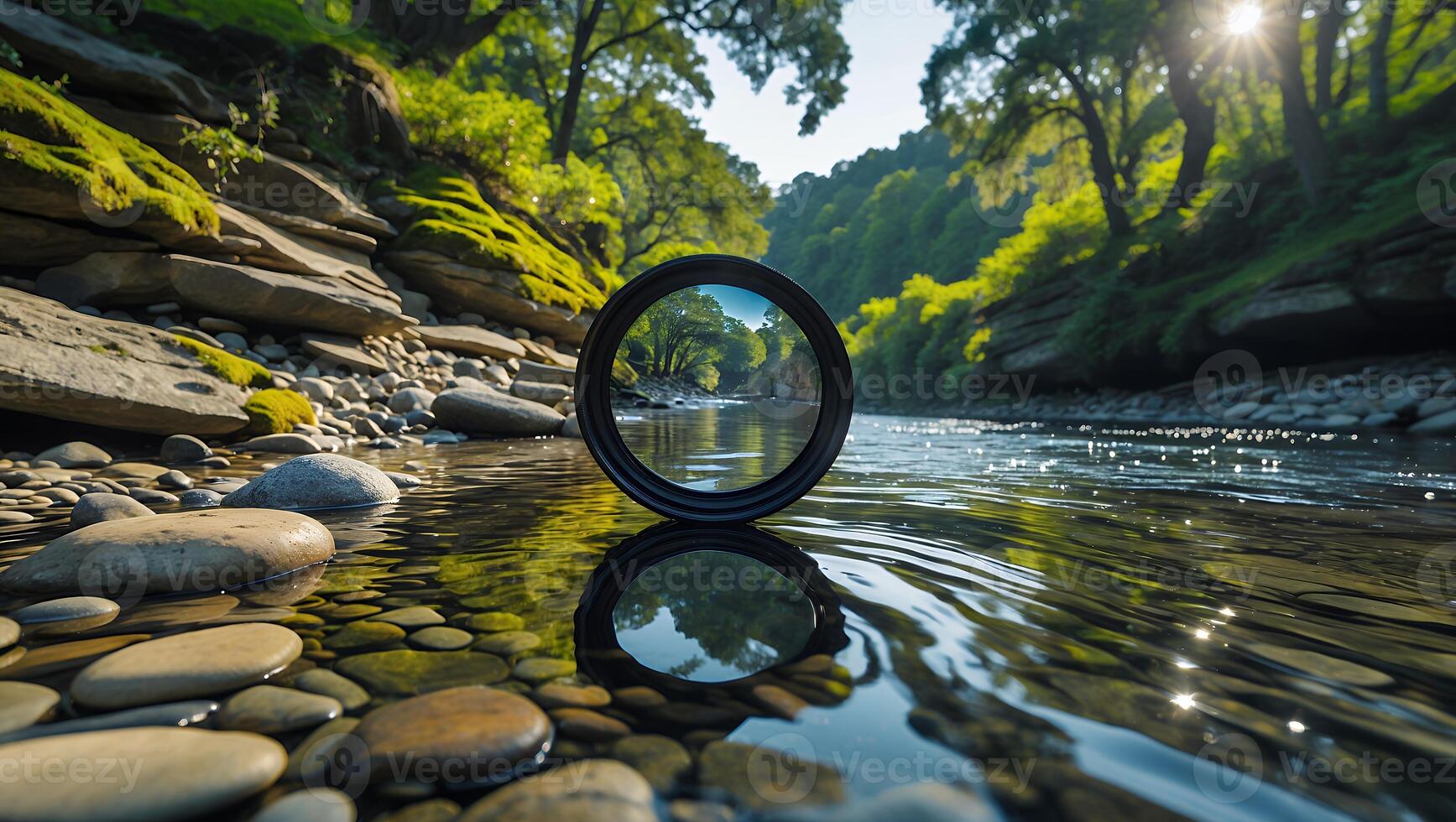 River Scenery with Round Filter on Pebble Beach photo