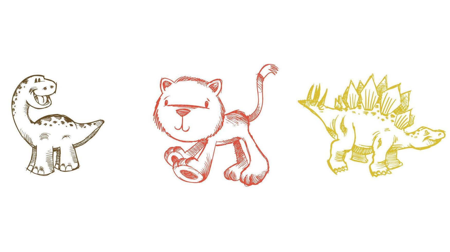 Playful outline colored zoo animals design elements, ideal for children's story books, featuring simplified and friendly animal illustrations 04 vector