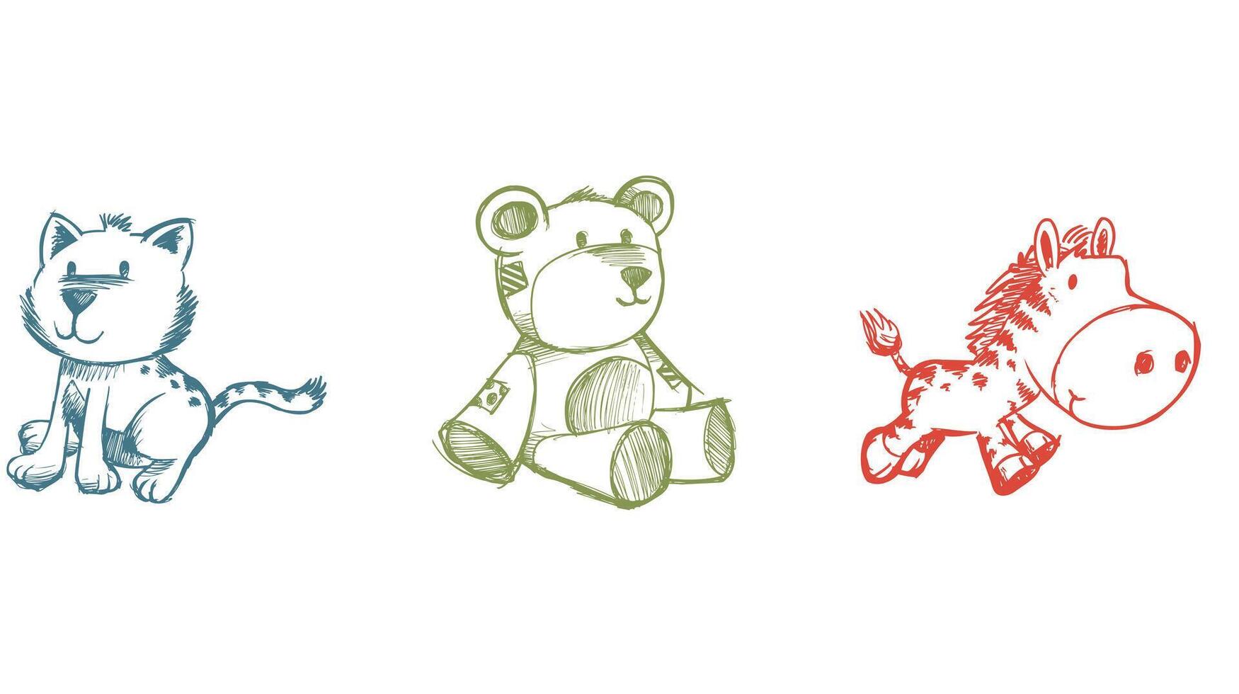 Playful outline colored zoo animals design elements, ideal for children's story books, featuring simplified and friendly animal illustrations vector