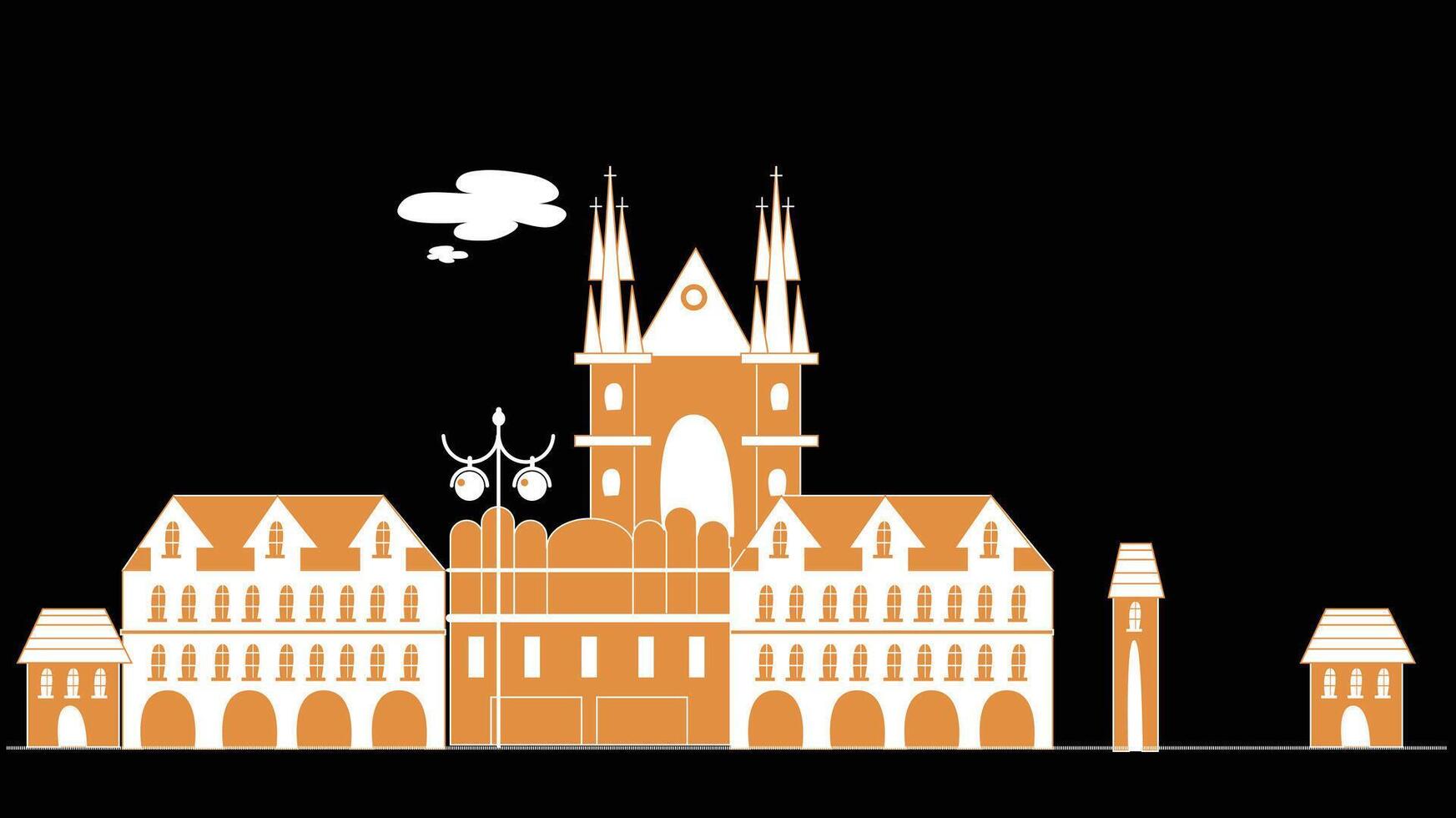 A stylized illustration of city buildings set against a black background. The buildings are designed with sleek lines and minimalistic features vector