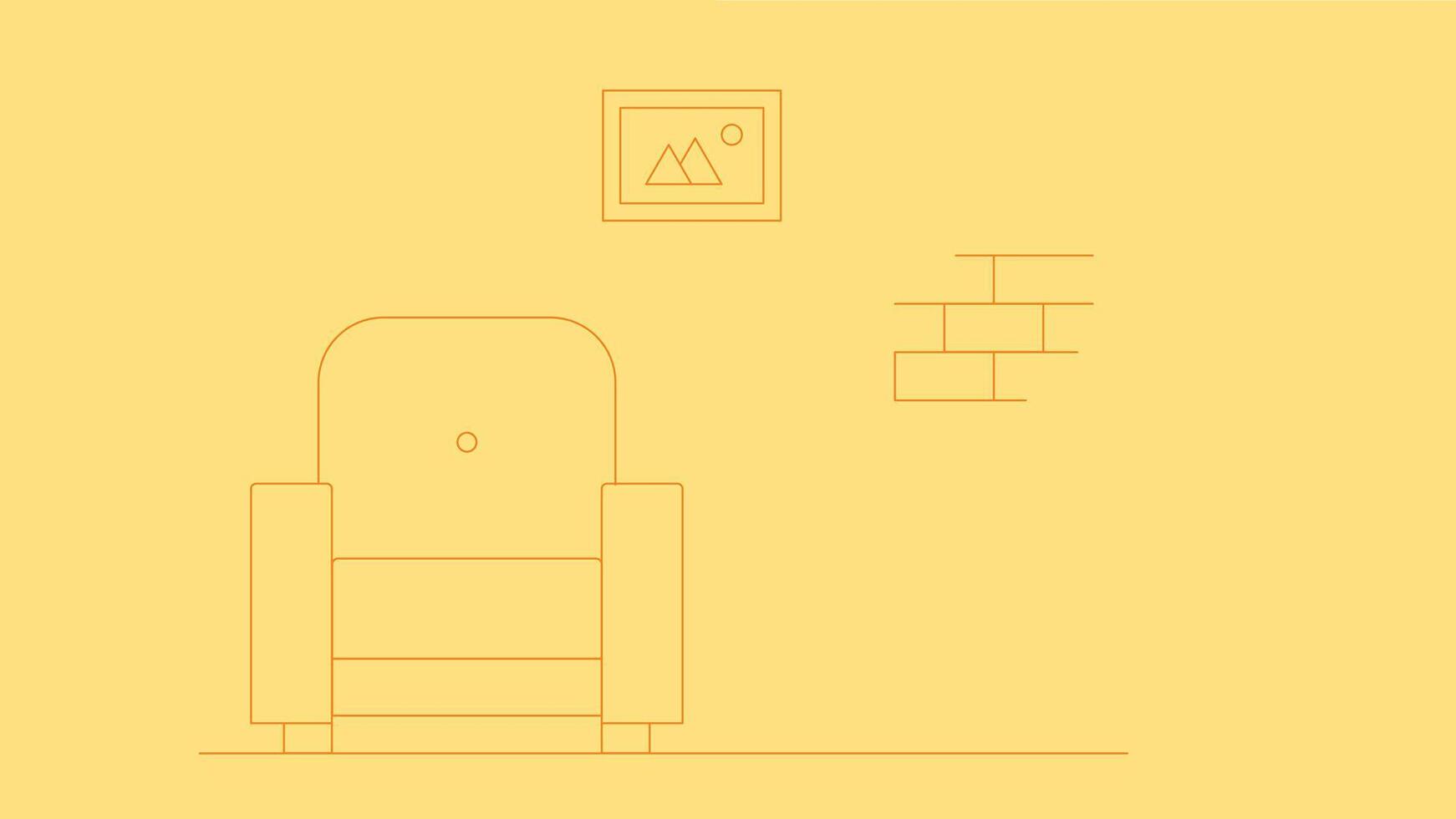 An outline illustration of a simple interior with a chair placed in the room. The room features a wallpapered wall vector