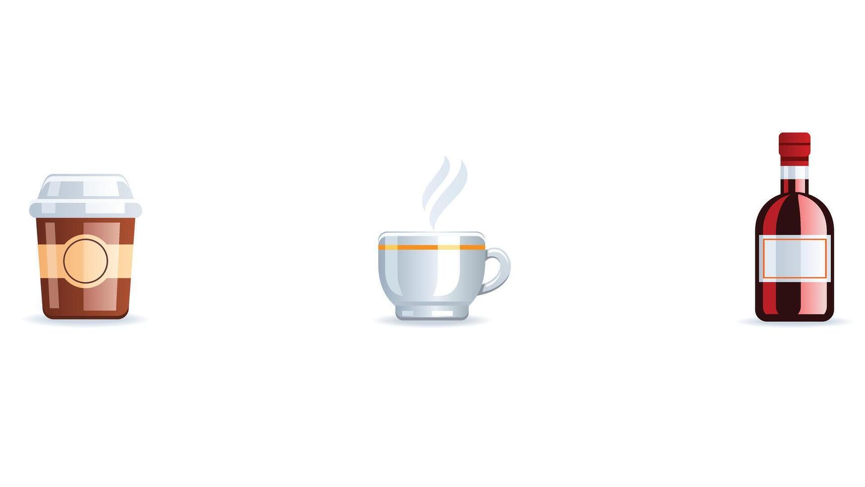 Illustration of various types of hot coffee cups, each with unique designs and steam rising, representing different coffee drinks vector