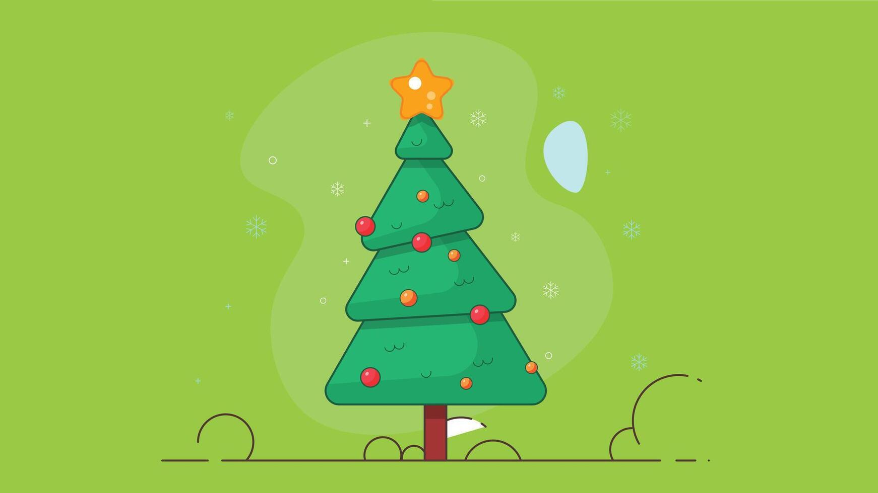 Outline illustration of a Christmas tree with a decorative background, capturing the festive spirit with a minimal and elegant holiday design vector