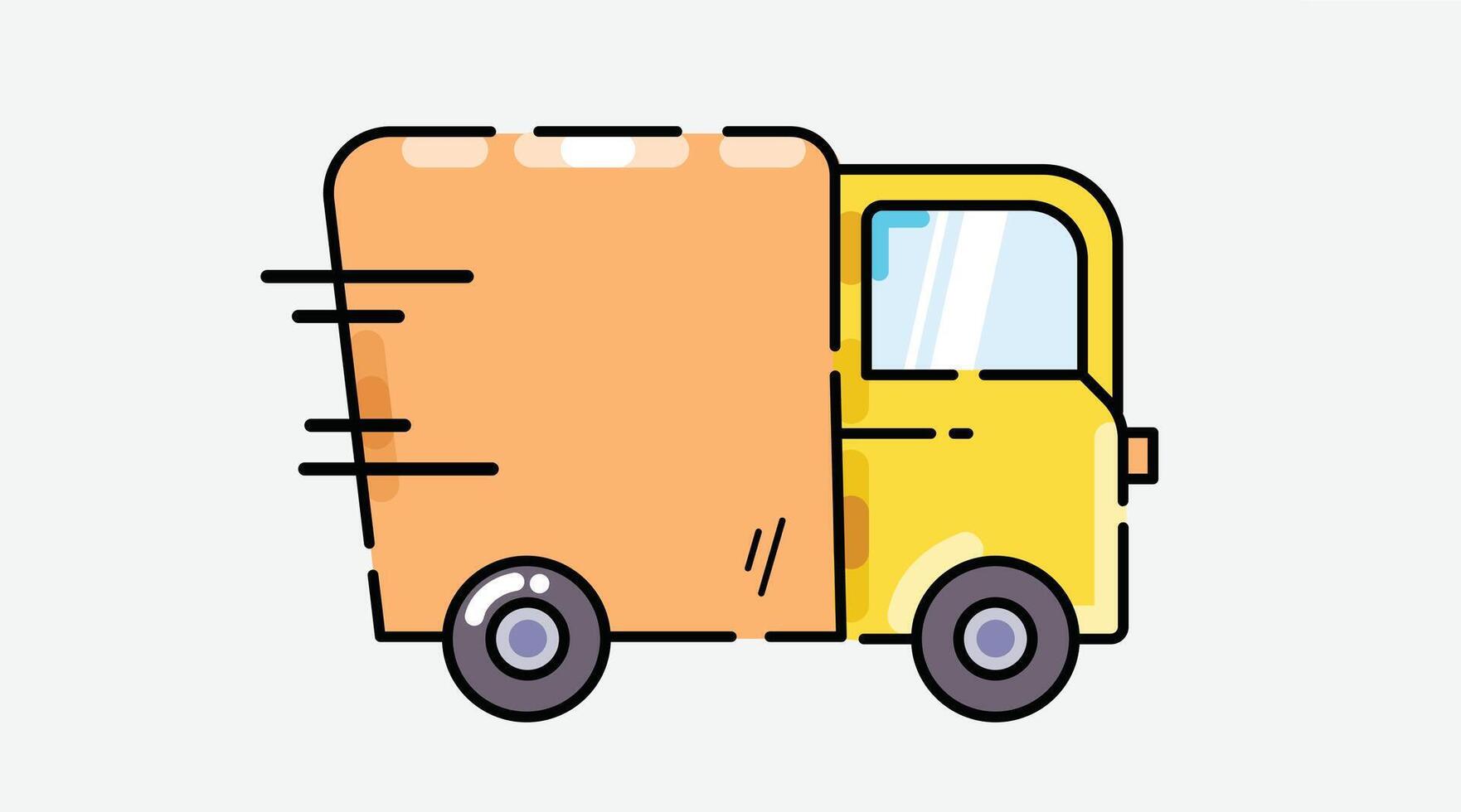 A stylized illustration of a shipping delivery truck in motion, designed to represent the process of goods transportation vector