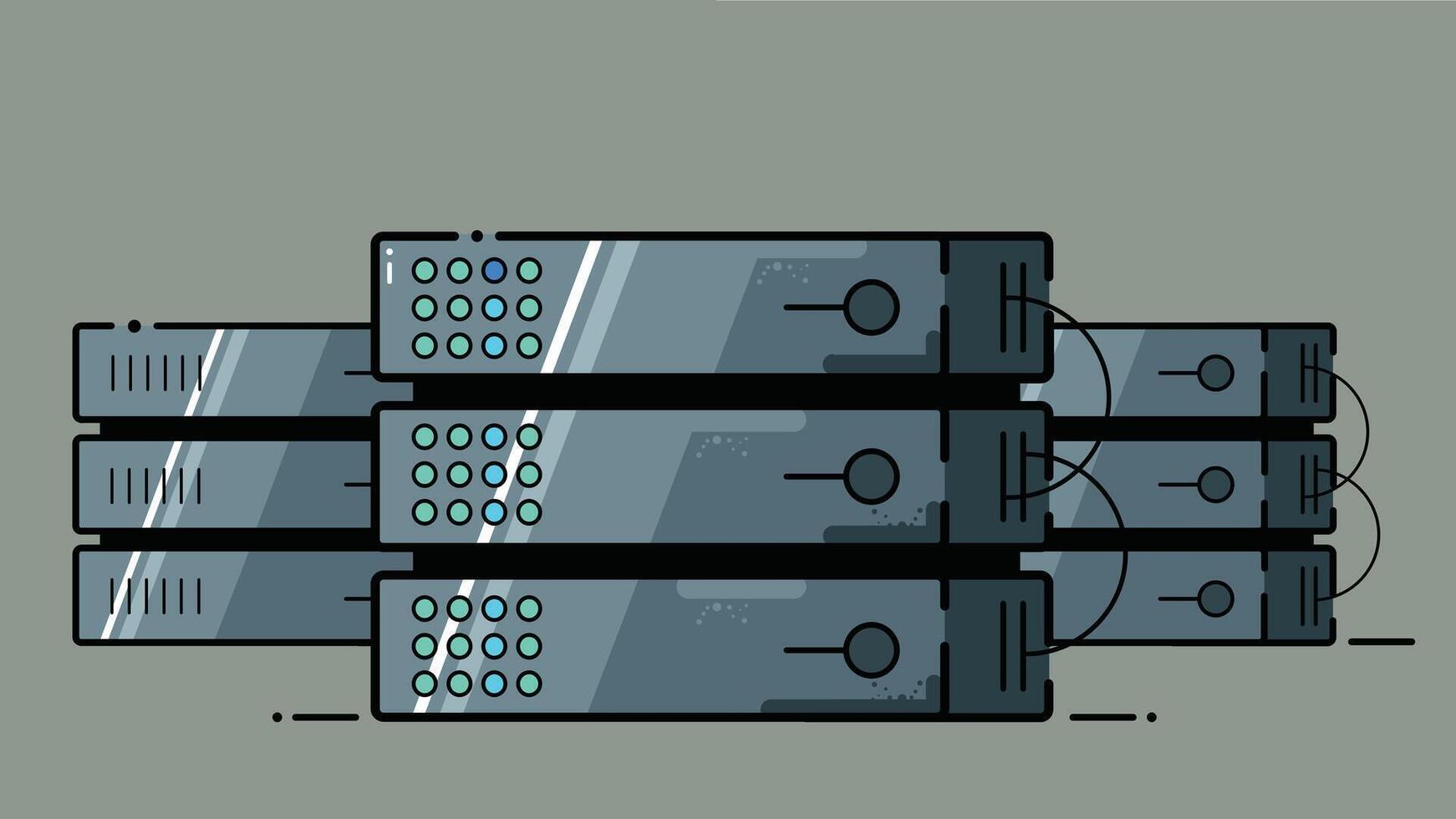 Illustration of computer servers and hard disks arranged together, symbolizing data storage and IT infrastructure vector