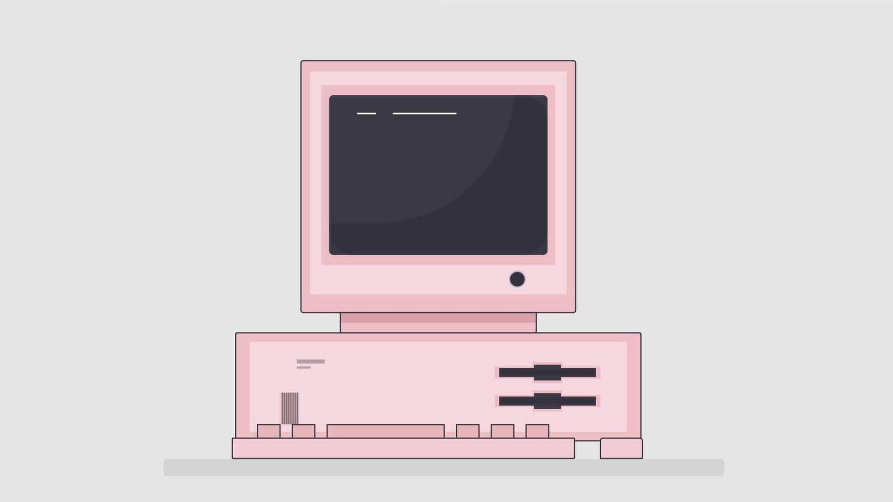 Illustration of old retro computer devices, featuring vintage keyboards, monitors, and floppy disks vector