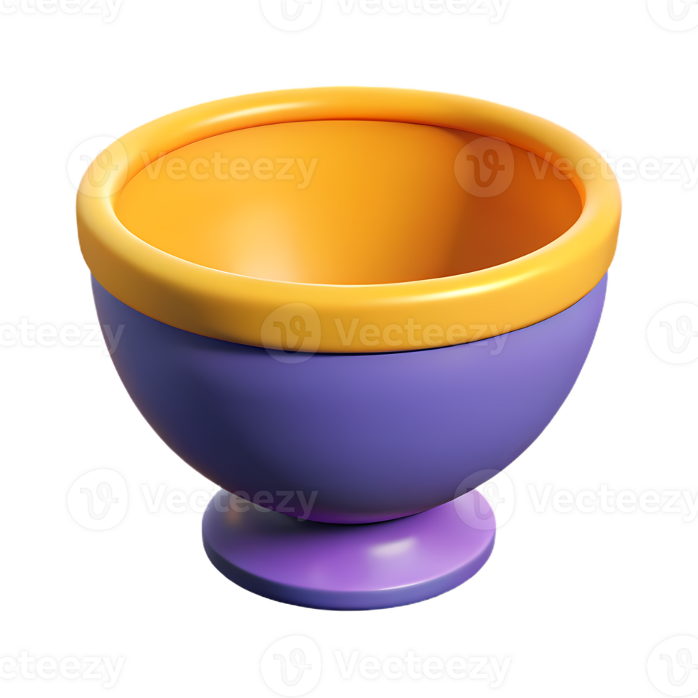 A purple and yellow bowl with a yellow handle png