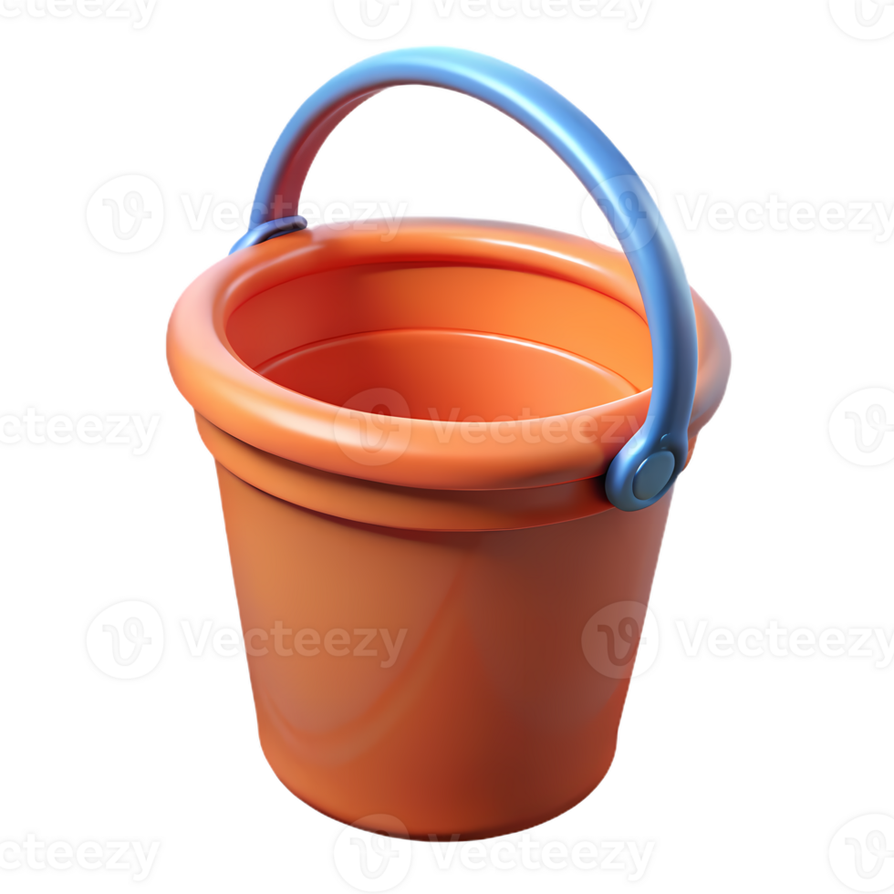 An orange bucket with a blue handle png
