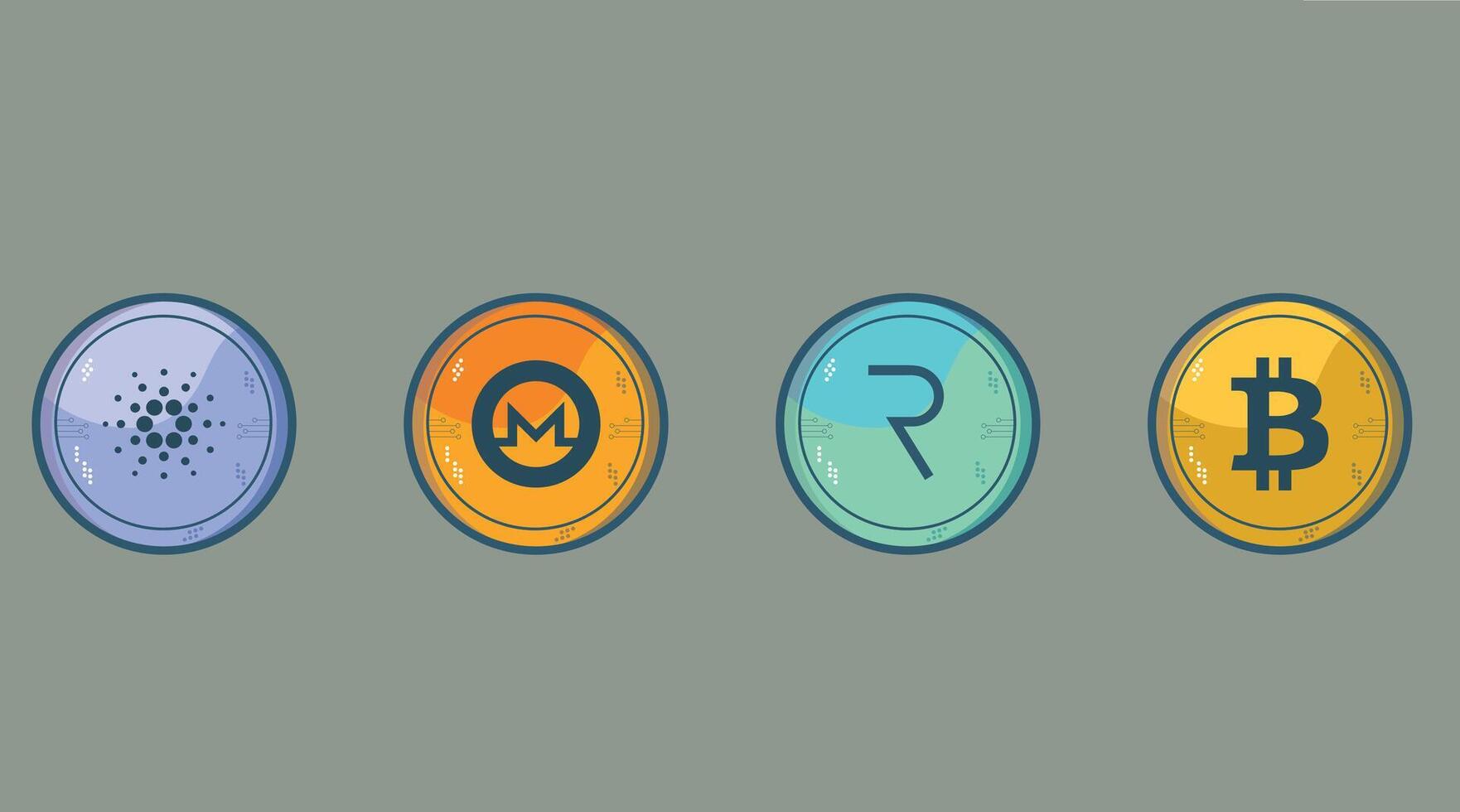 Illustration of various cryptocurrency coins including popular digital currencies in different colors and designs, representing the modern digital financial world and virtual assets. vector