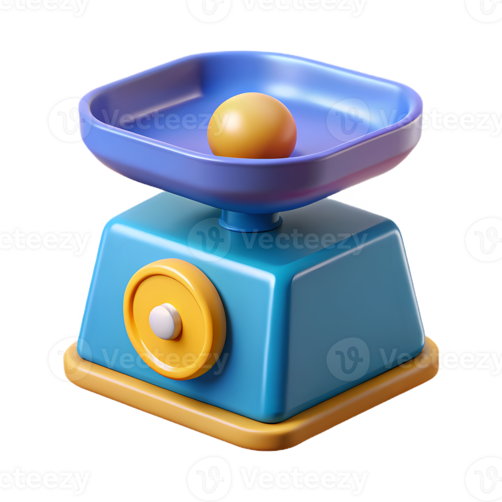 A blue and yellow scale with a ball on top png